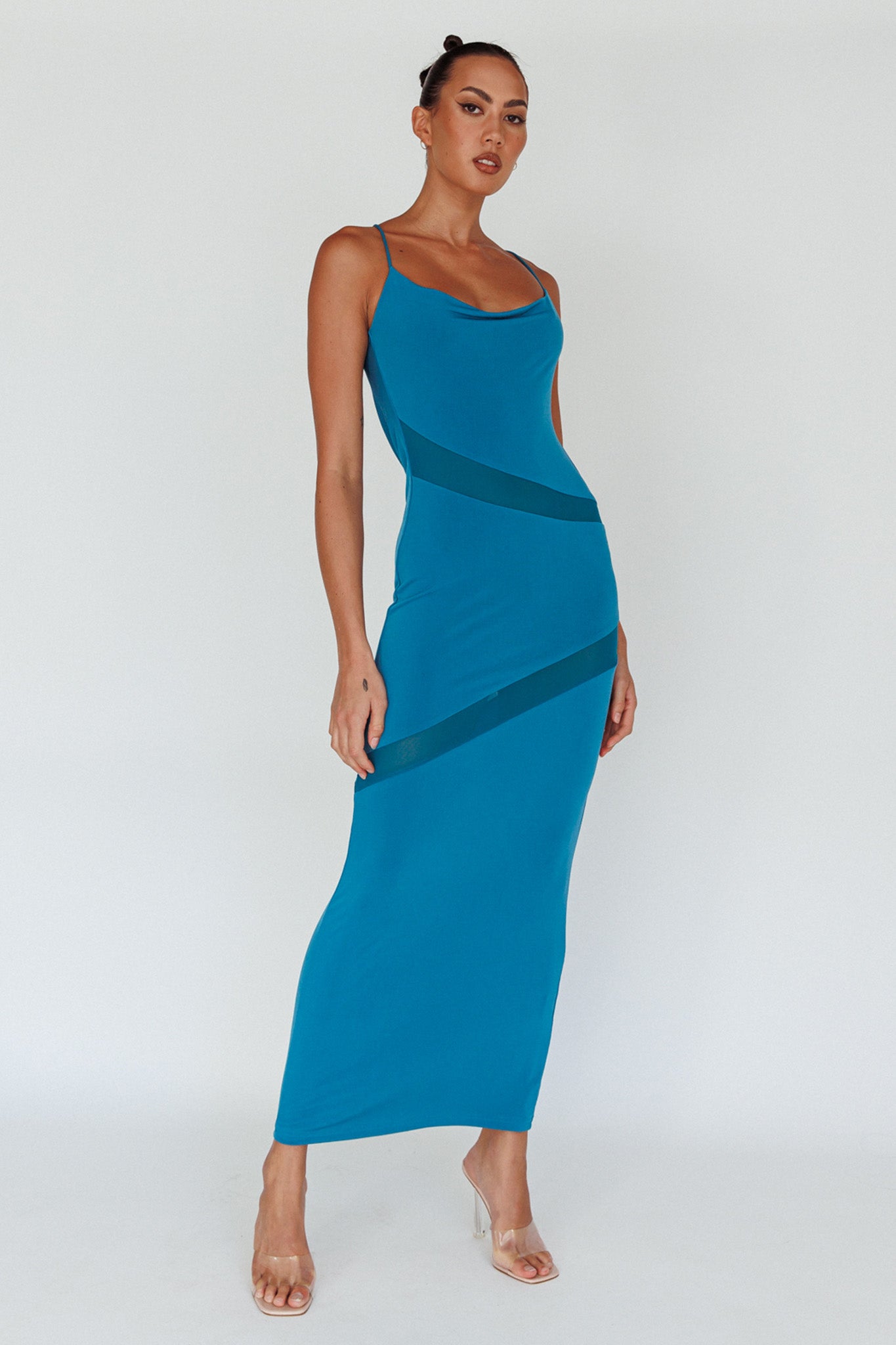 Sun Kissed Cowl Tied Back Maxi Dress Teal by Selfie Leslie Australia