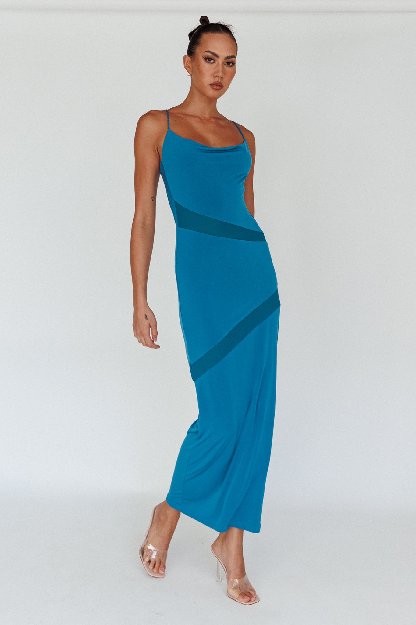 Sun Kissed Cowl Tied Back Maxi Dress Teal by Selfie Leslie Australia