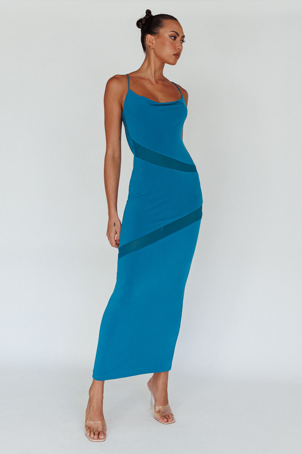 Sun Kissed Cowl Tied Back Maxi Dress Teal by Selfie Leslie Australia