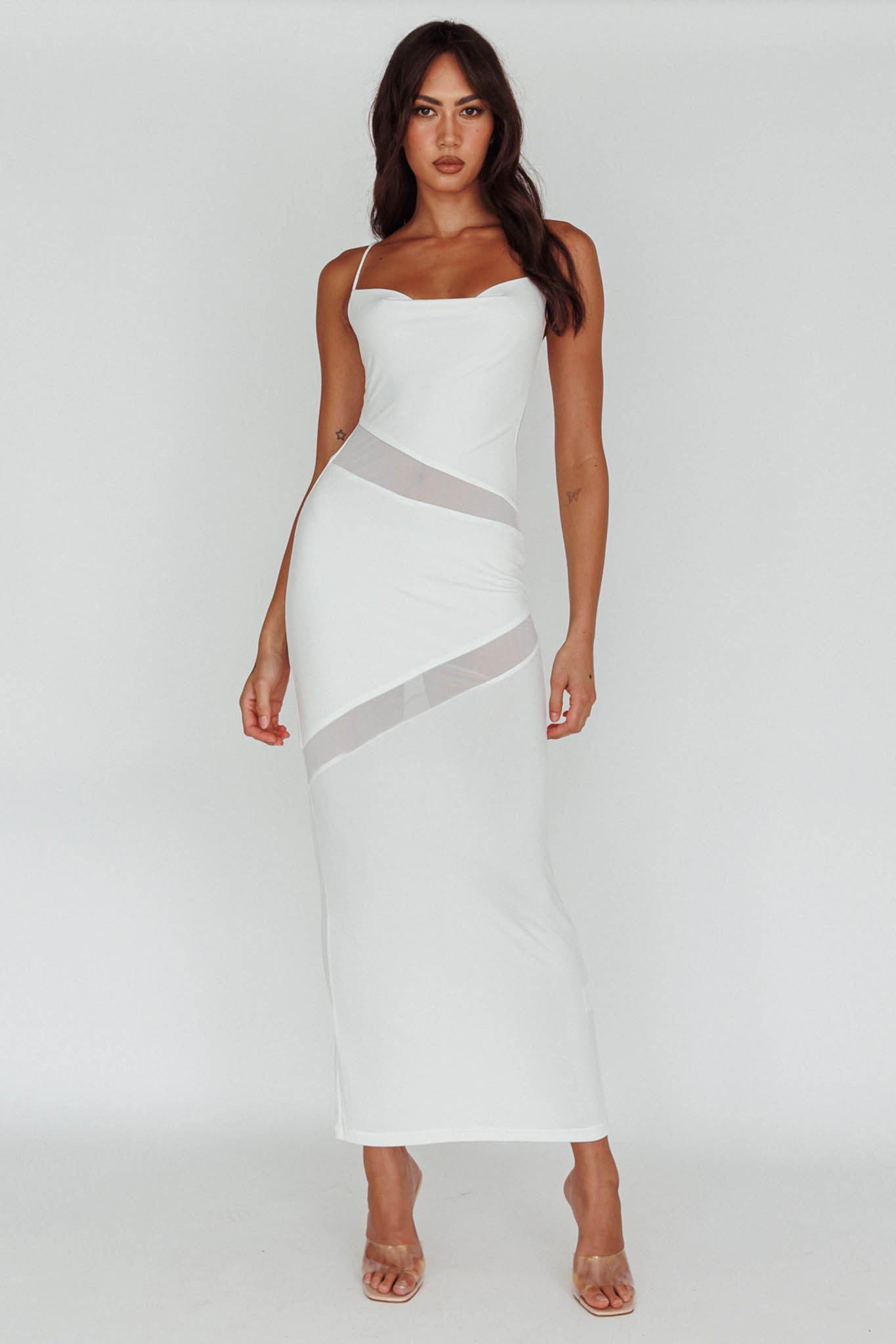 Sun Kissed Cowl Tied Back Maxi Dress White by Selfie Leslie Australia