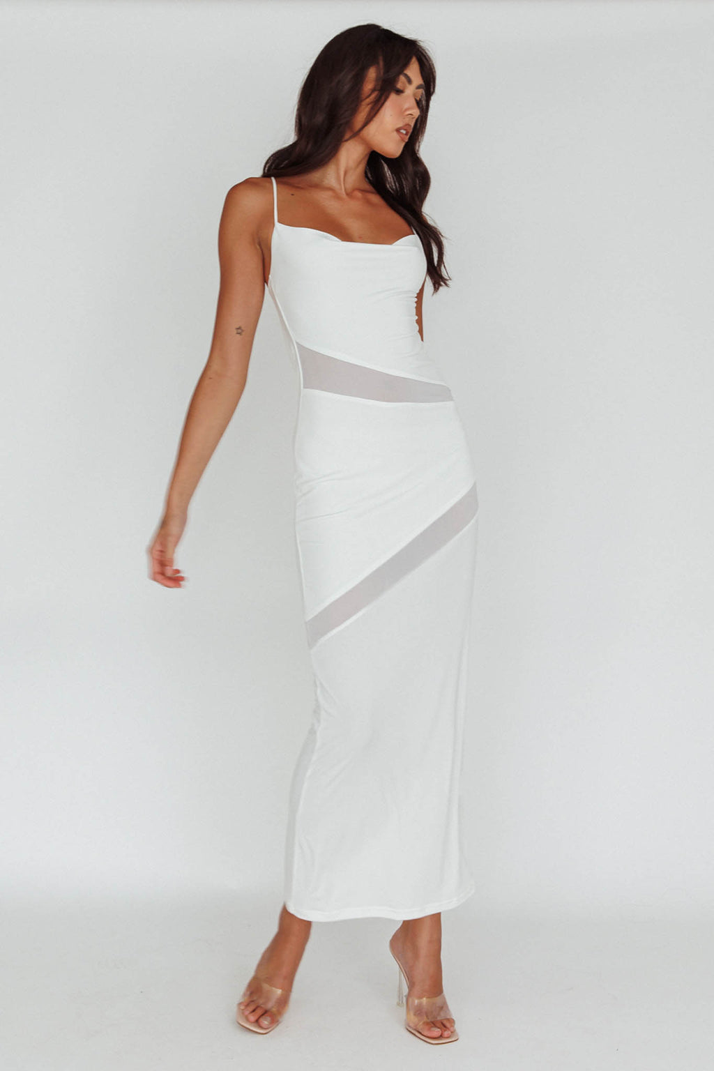 Sun Kissed Cowl Tied Back Maxi Dress White by Selfie Leslie Australia