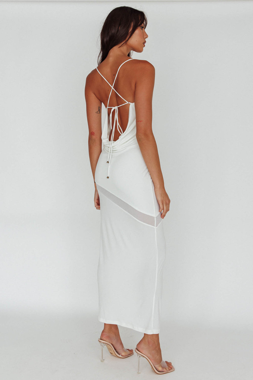 Sun Kissed Cowl Tied Back Maxi Dress White by Selfie Leslie Australia