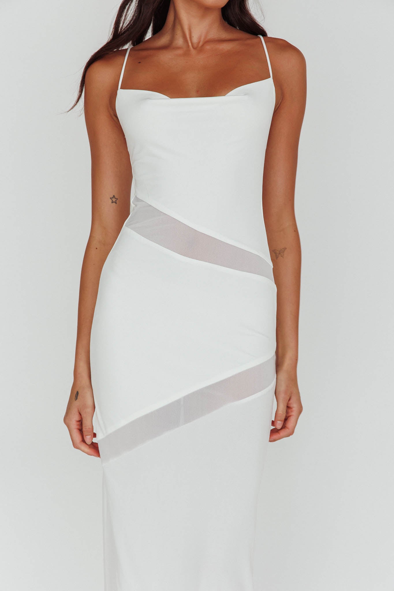 Sun Kissed Cowl Tied Back Maxi Dress White by Selfie Leslie Australia