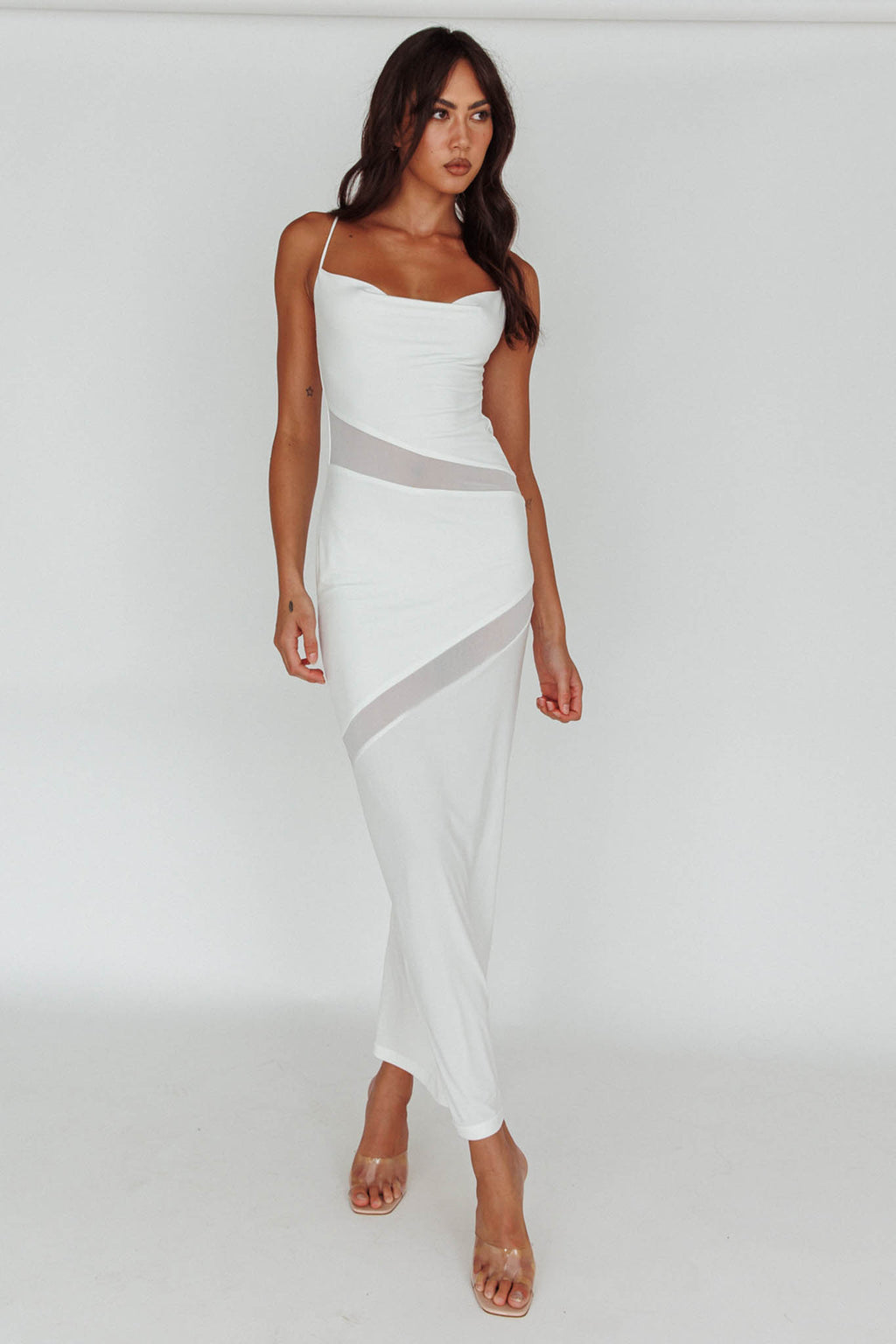 Sun Kissed Cowl Tied Back Maxi Dress White by Selfie Leslie Australia