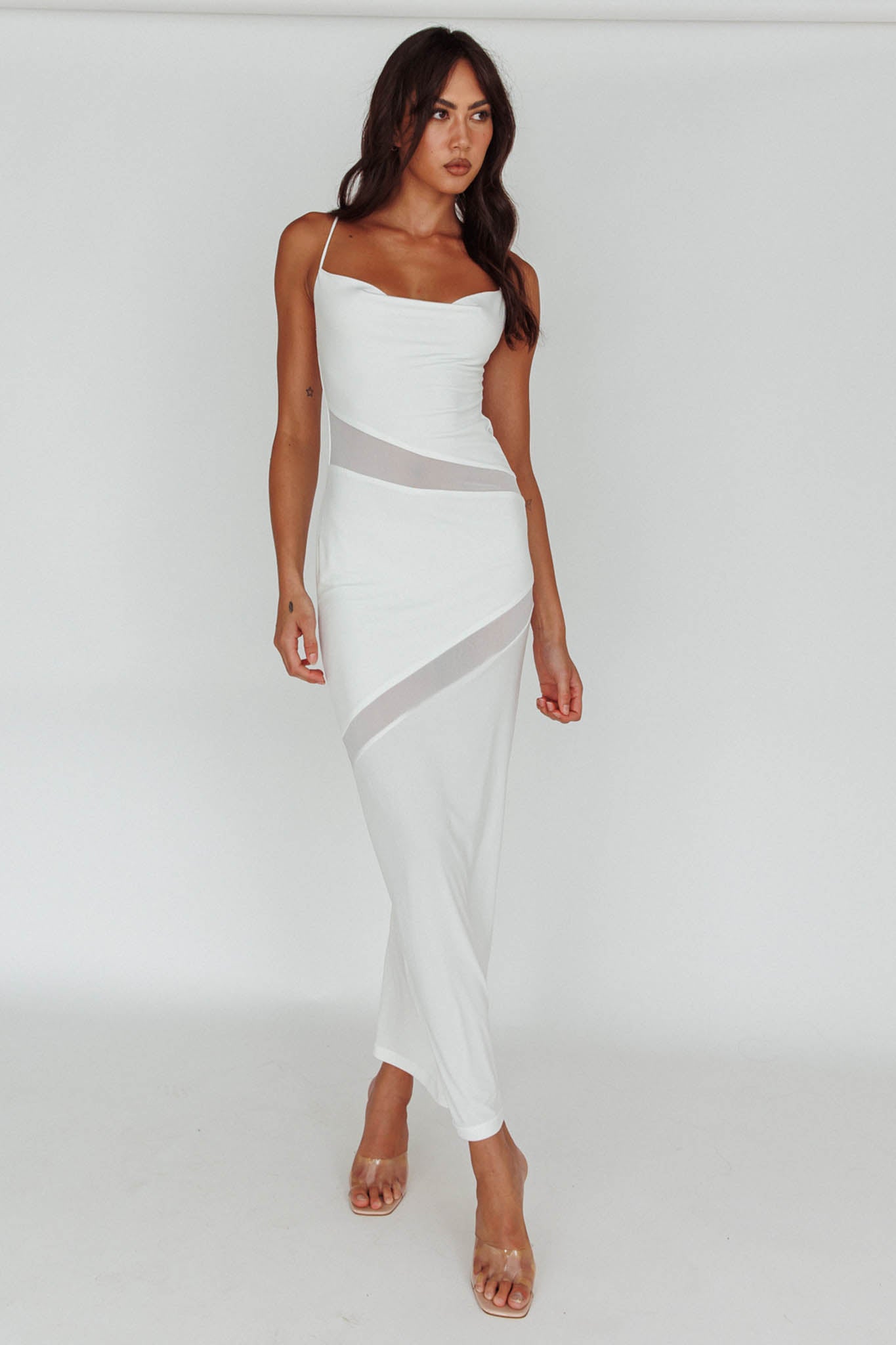Sun Kissed Cowl Tied Back Maxi Dress White by Selfie Leslie Australia