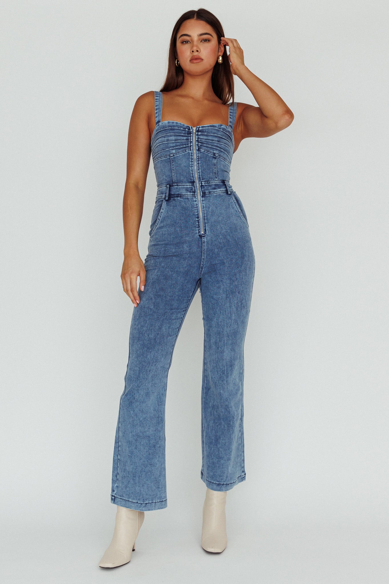 Emilio Flared Jumpsuit Denim by Selfie Leslie Australia