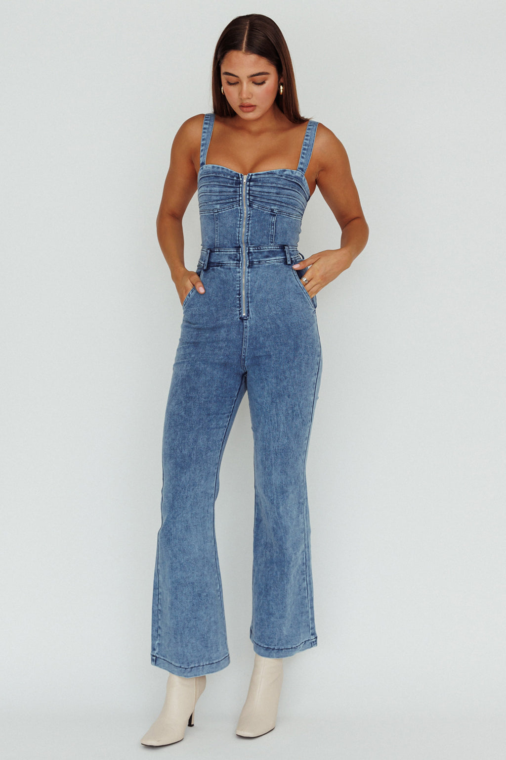Emilio Flared Jumpsuit Denim by Selfie Leslie Australia