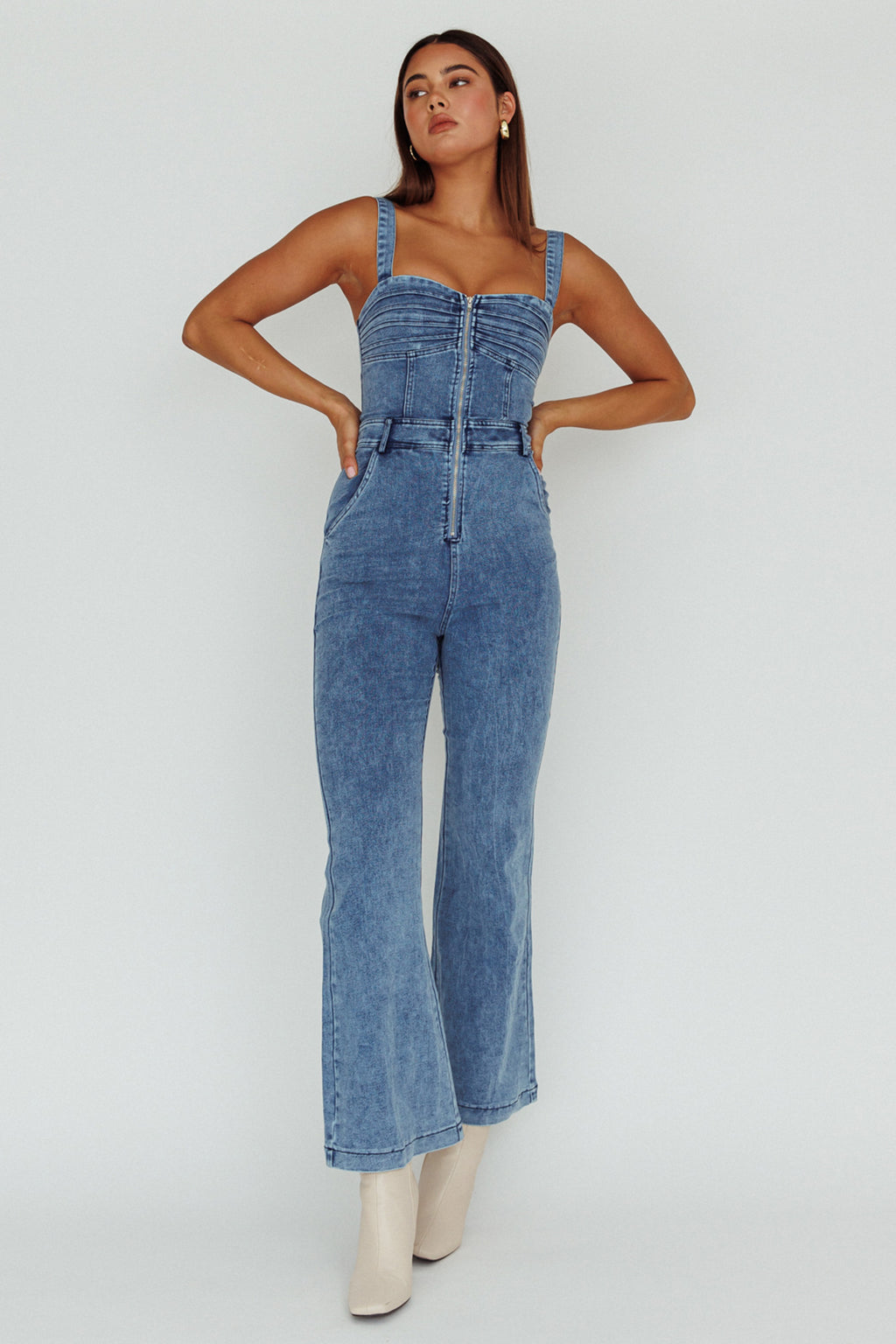 Emilio Flared Jumpsuit Denim by Selfie Leslie Australia