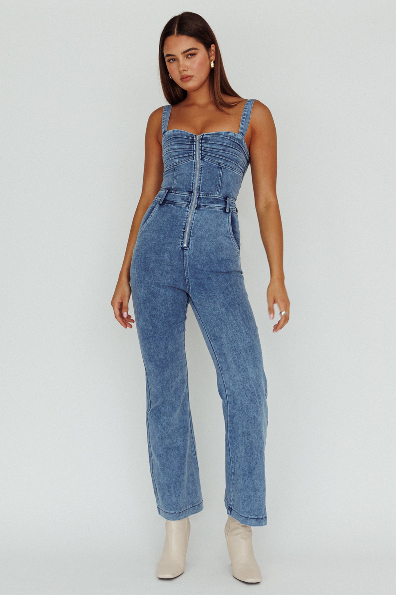 Emilio Flared Jumpsuit Denim by Selfie Leslie Australia