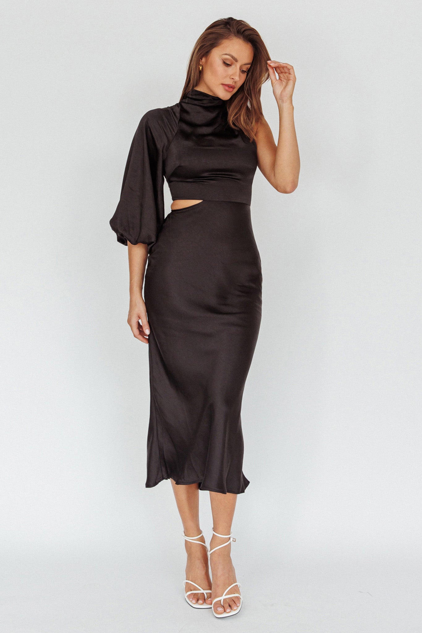 Thessaly One Sleeve Midi Dress Black by Selfie Leslie Australia
