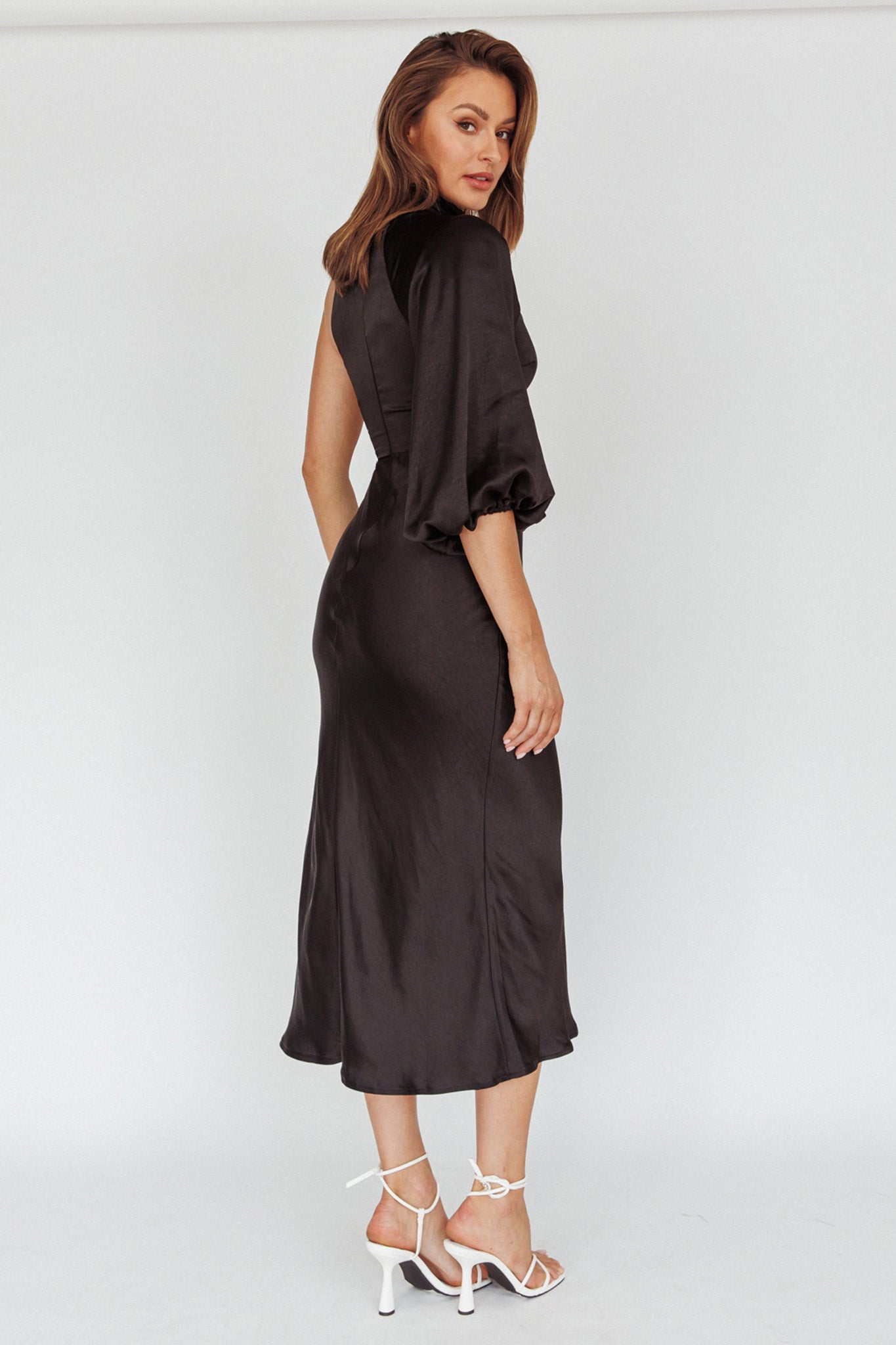 Thessaly One Sleeve Midi Dress Black by Selfie Leslie Australia