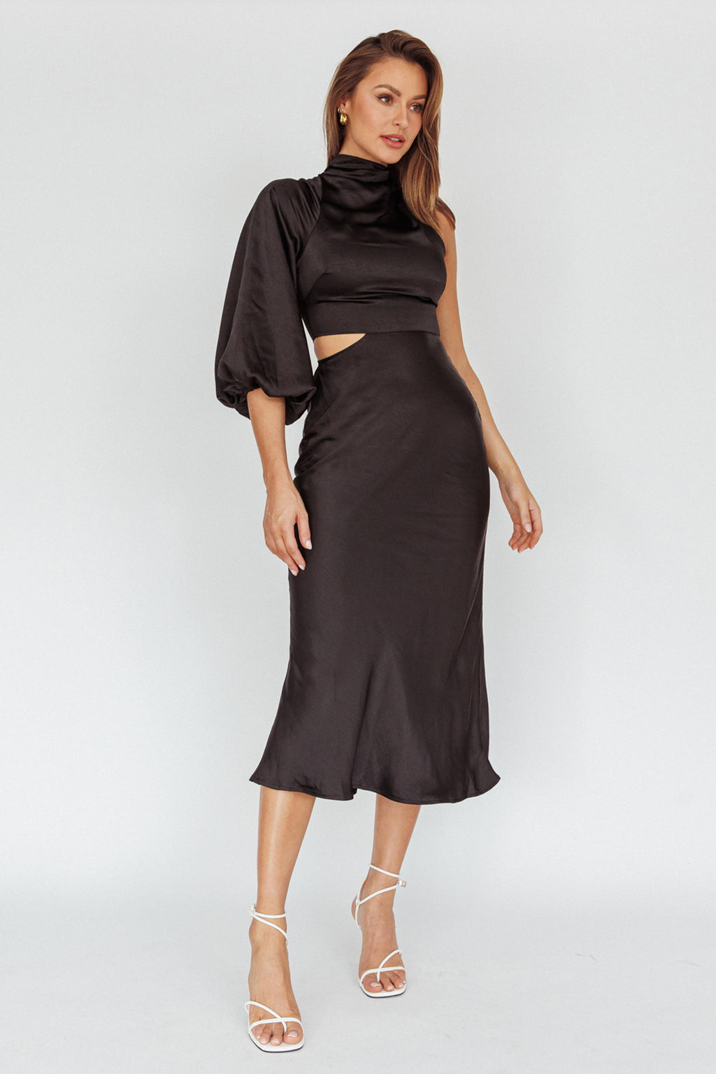 Thessaly One Sleeve Midi Dress Black by Selfie Leslie Australia