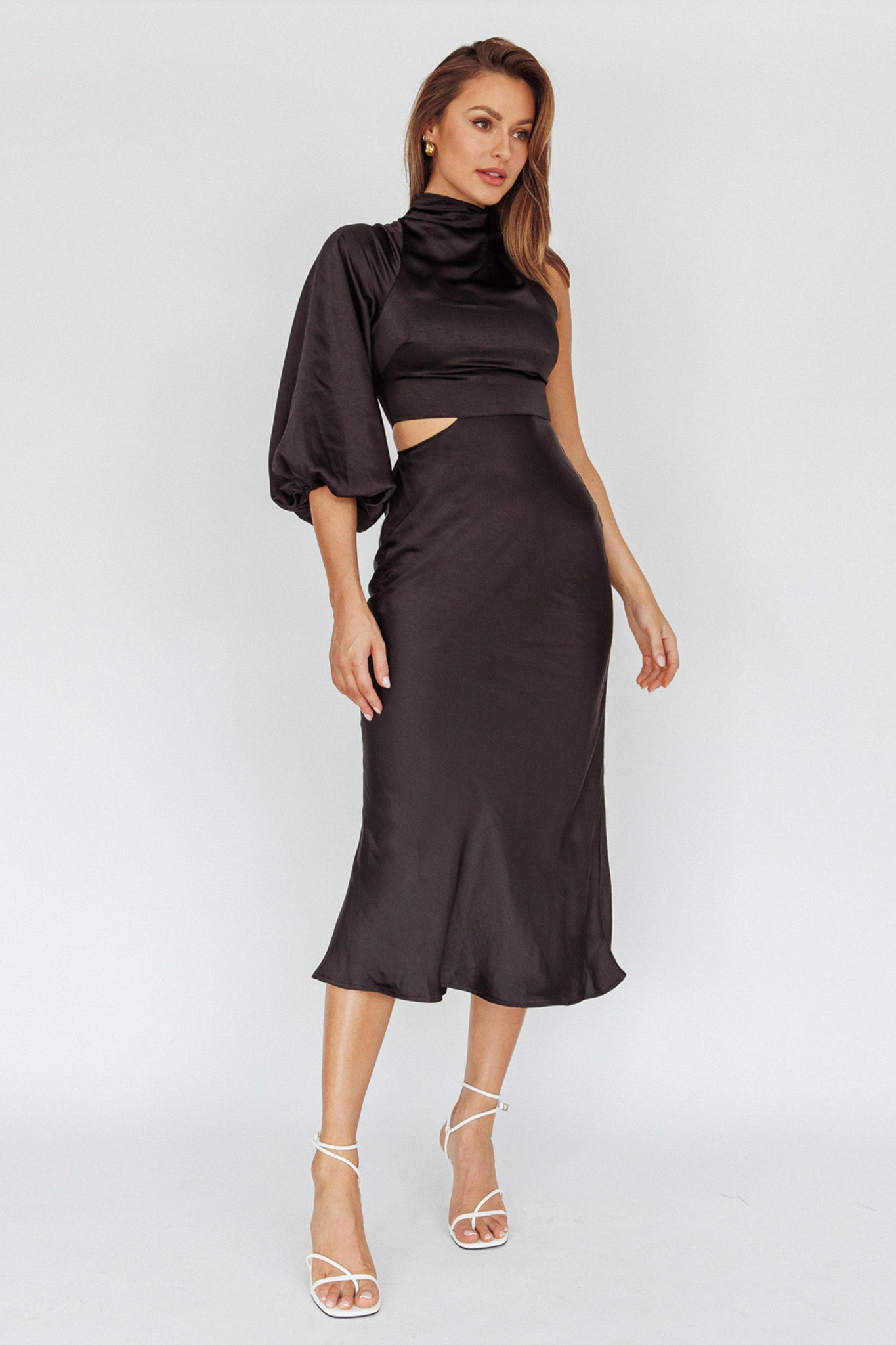 Thessaly One Sleeve Midi Dress Black by Selfie Leslie Australia