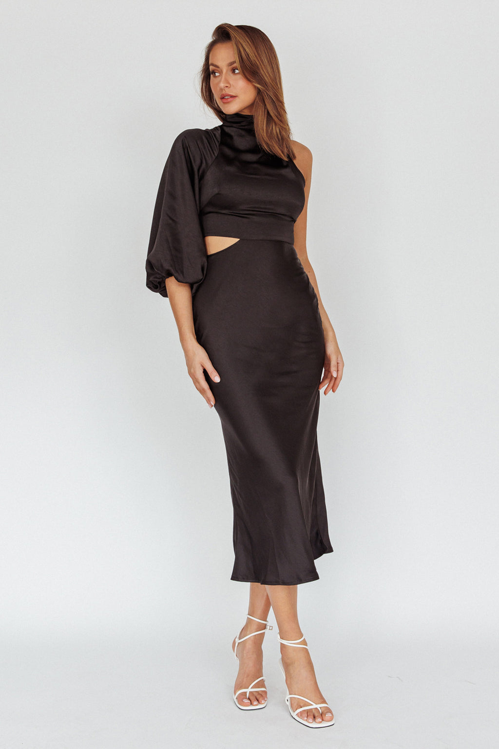 Thessaly One Sleeve Midi Dress Black by Selfie Leslie Australia