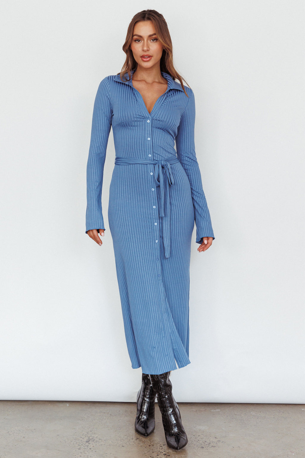 Eastcoast Collared Placket Midi Dress Blue by Selfie Leslie Australia