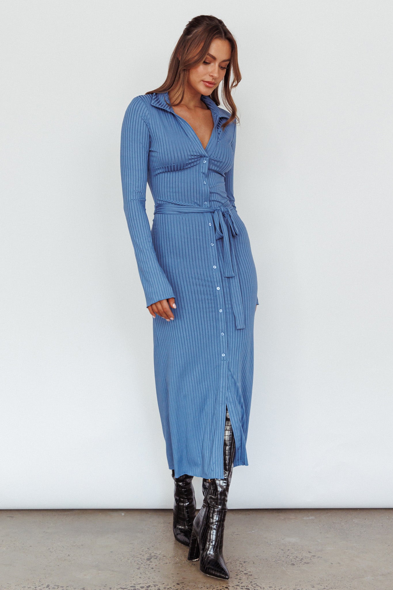Eastcoast Collared Placket Midi Dress Blue by Selfie Leslie Australia
