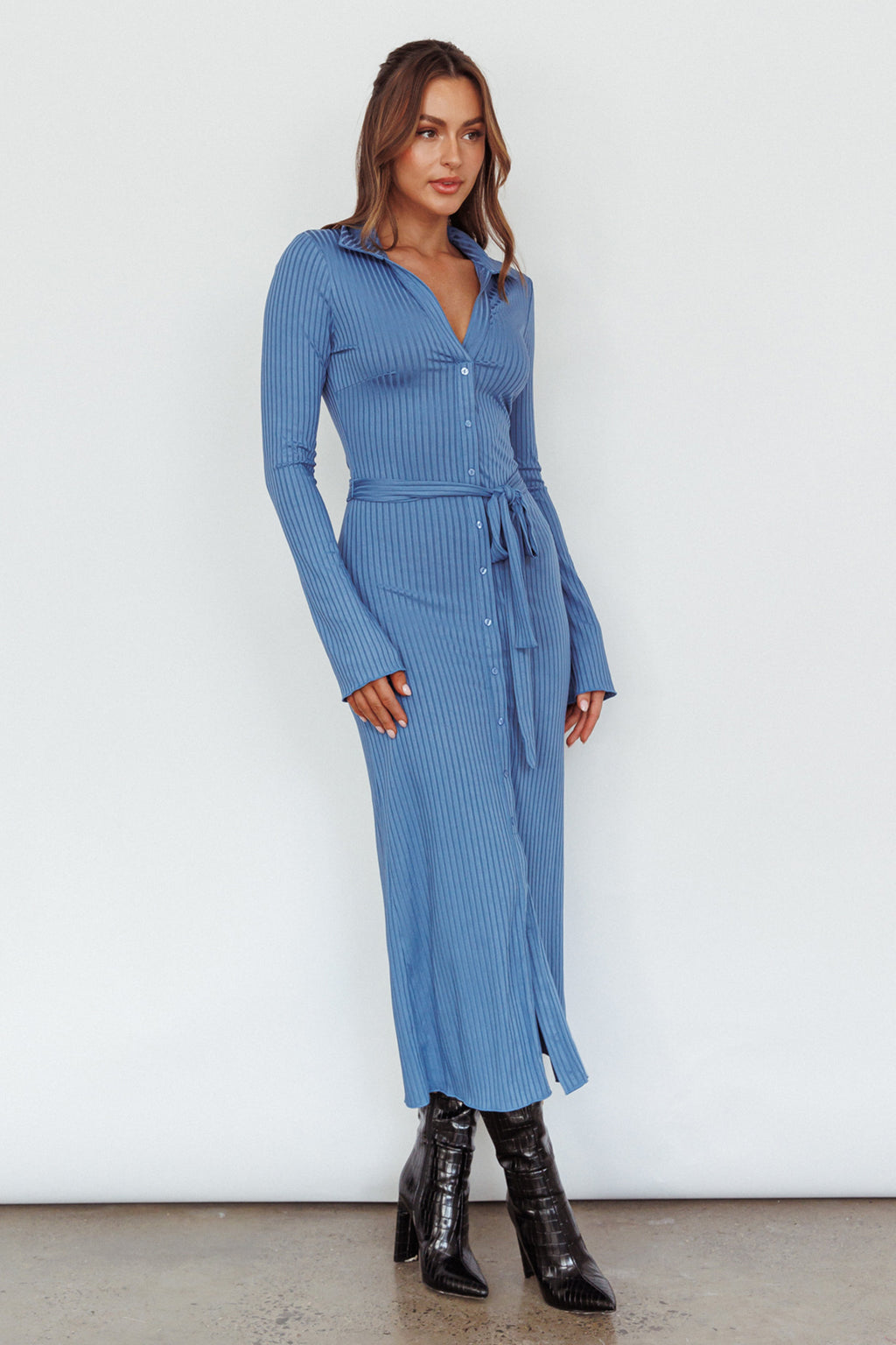 Eastcoast Collared Placket Midi Dress Blue by Selfie Leslie Australia