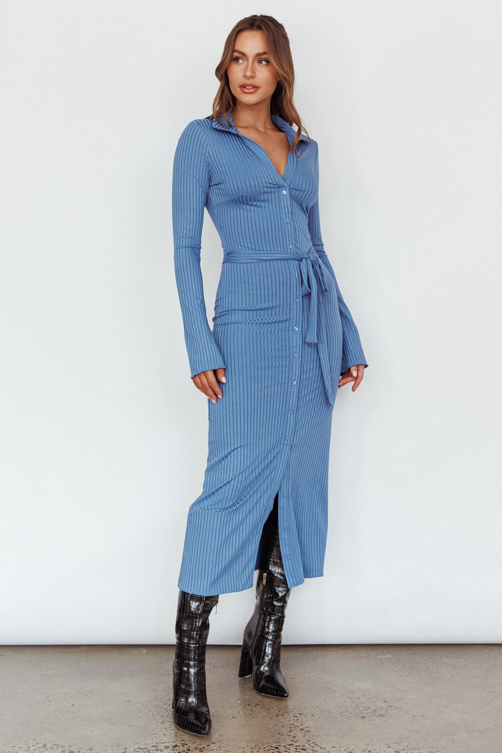 Eastcoast Collared Placket Midi Dress Blue by Selfie Leslie Australia