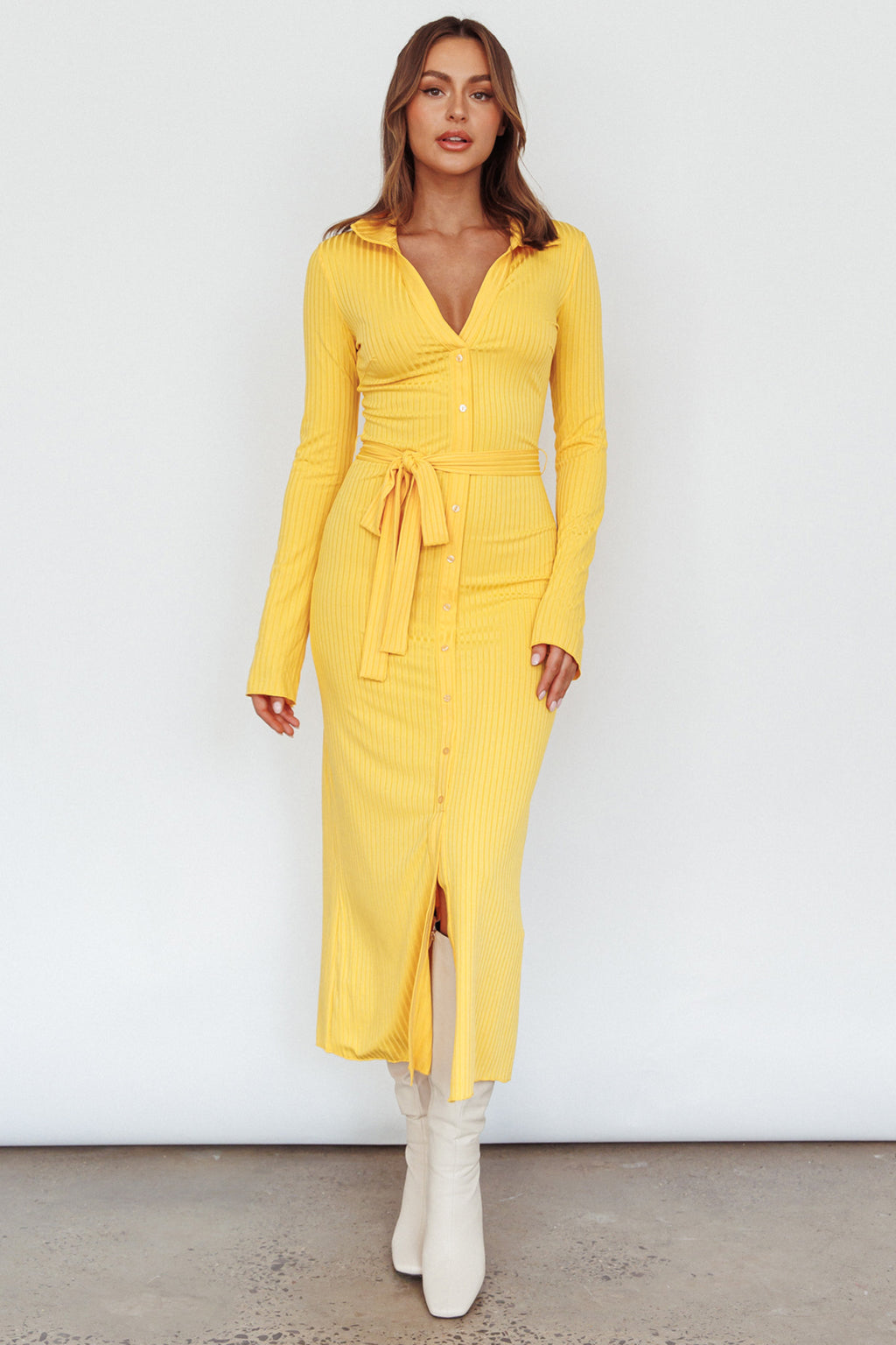 Eastcoast Collared Placket Midi Dress Yellow by Selfie Leslie Australia