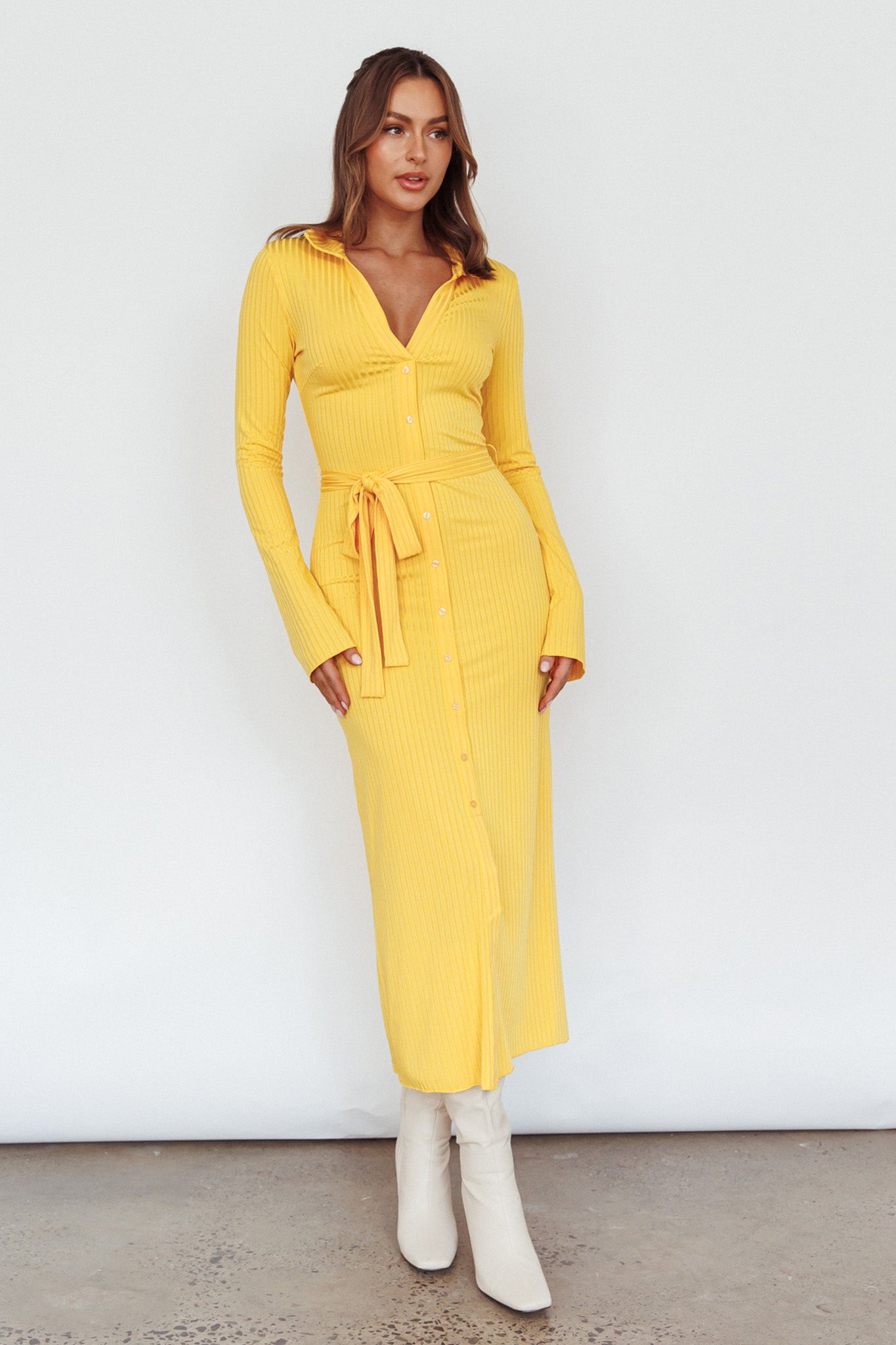 Eastcoast Collared Placket Midi Dress Yellow by Selfie Leslie Australia
