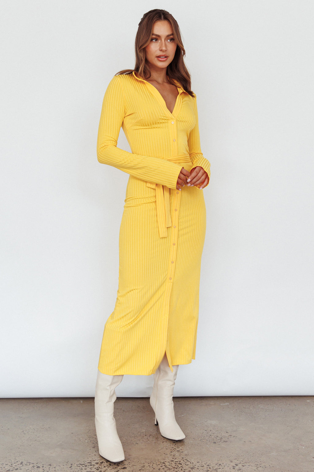 Eastcoast Collared Placket Midi Dress Yellow by Selfie Leslie Australia