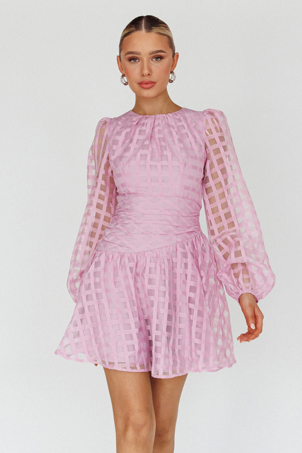 Tatiana Long Sleeve Plaid Mini Dress Lilac by Selfie Leslie Australia