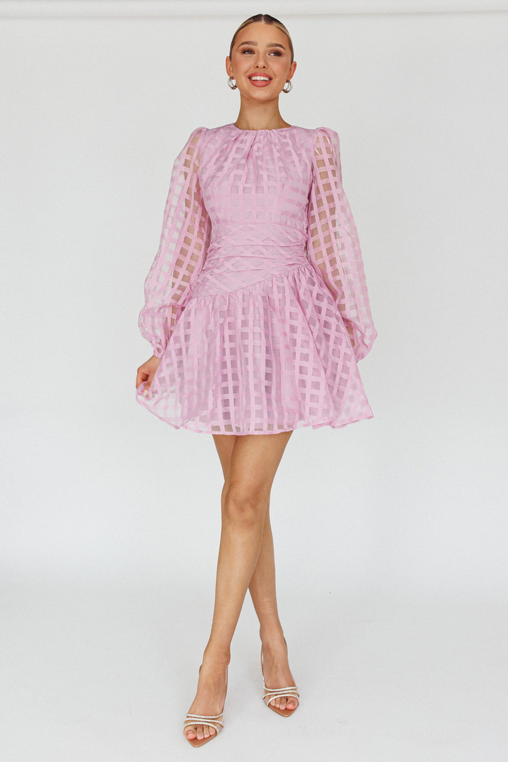 Tatiana Long Sleeve Plaid Mini Dress Lilac by Selfie Leslie Australia