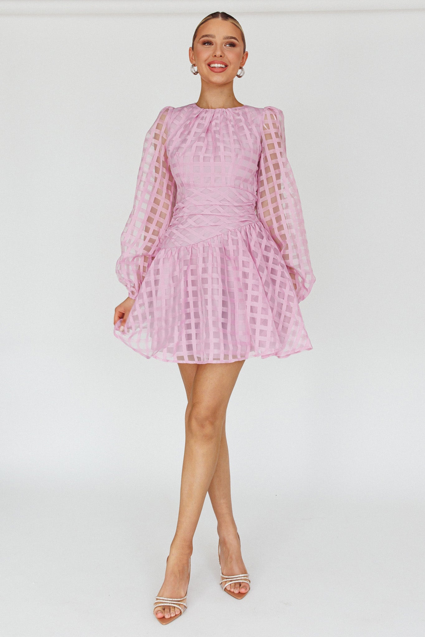 Tatiana Long Sleeve Plaid Mini Dress Lilac by Selfie Leslie Australia
