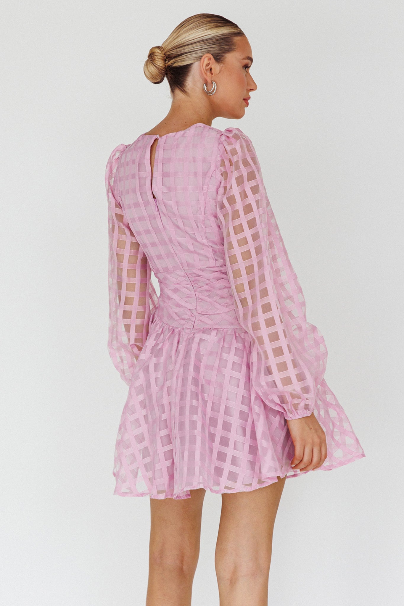 Tatiana Long Sleeve Plaid Mini Dress Lilac by Selfie Leslie Australia