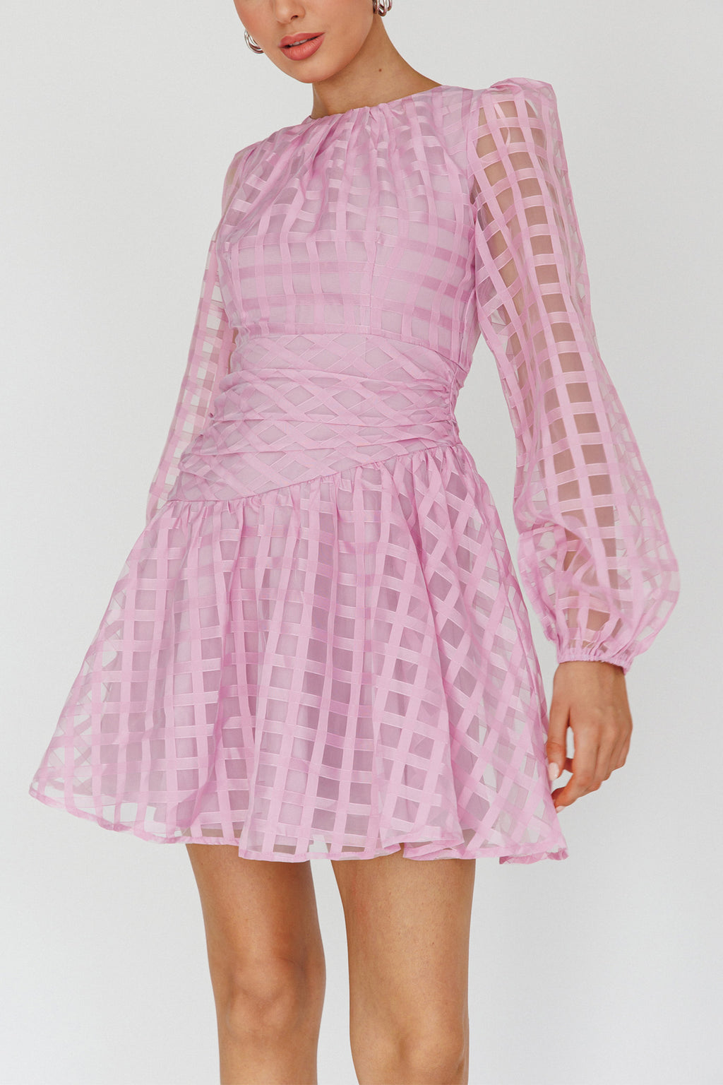 Tatiana Long Sleeve Plaid Mini Dress Lilac by Selfie Leslie Australia