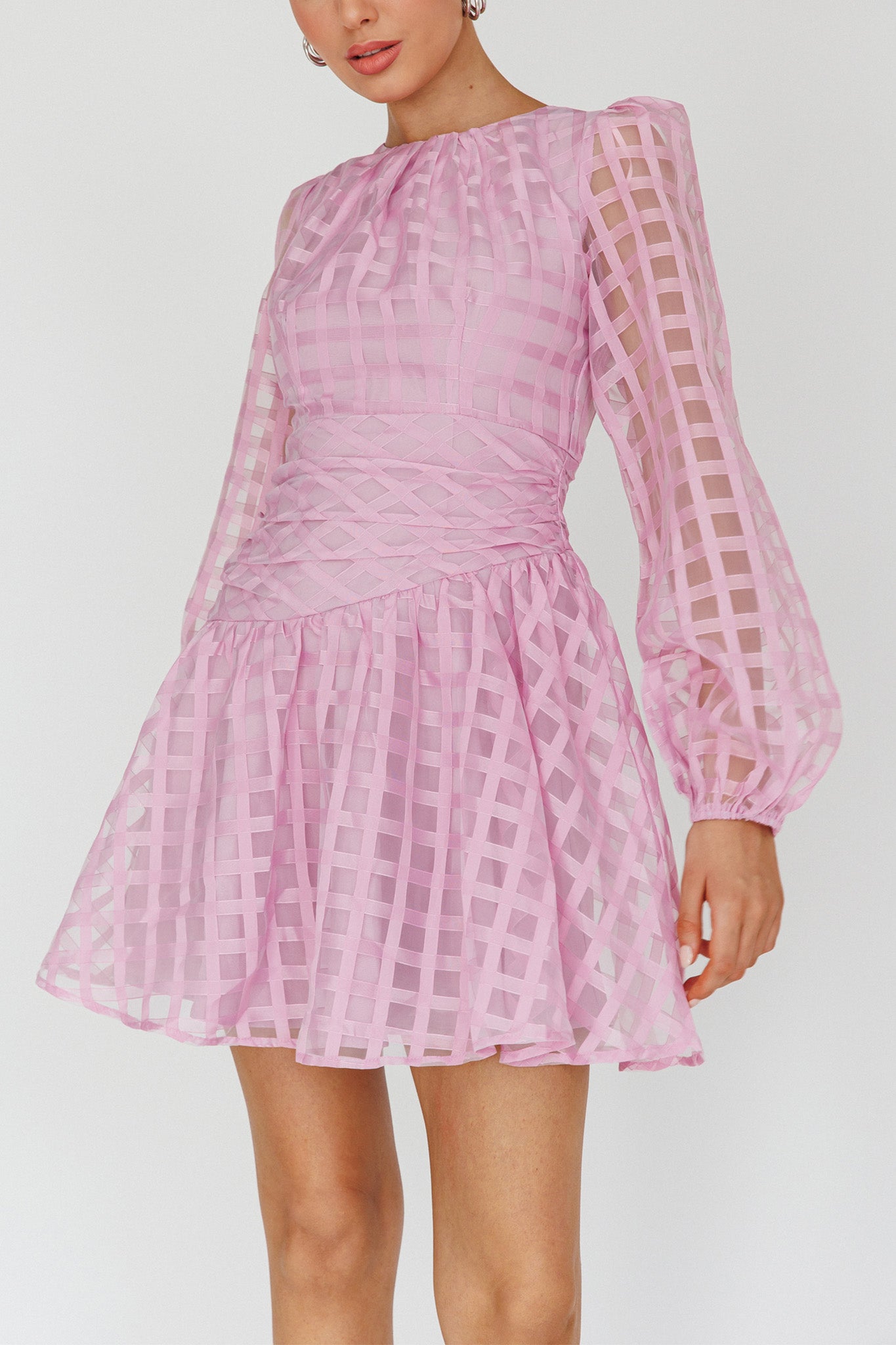 Tatiana Long Sleeve Plaid Mini Dress Lilac by Selfie Leslie Australia