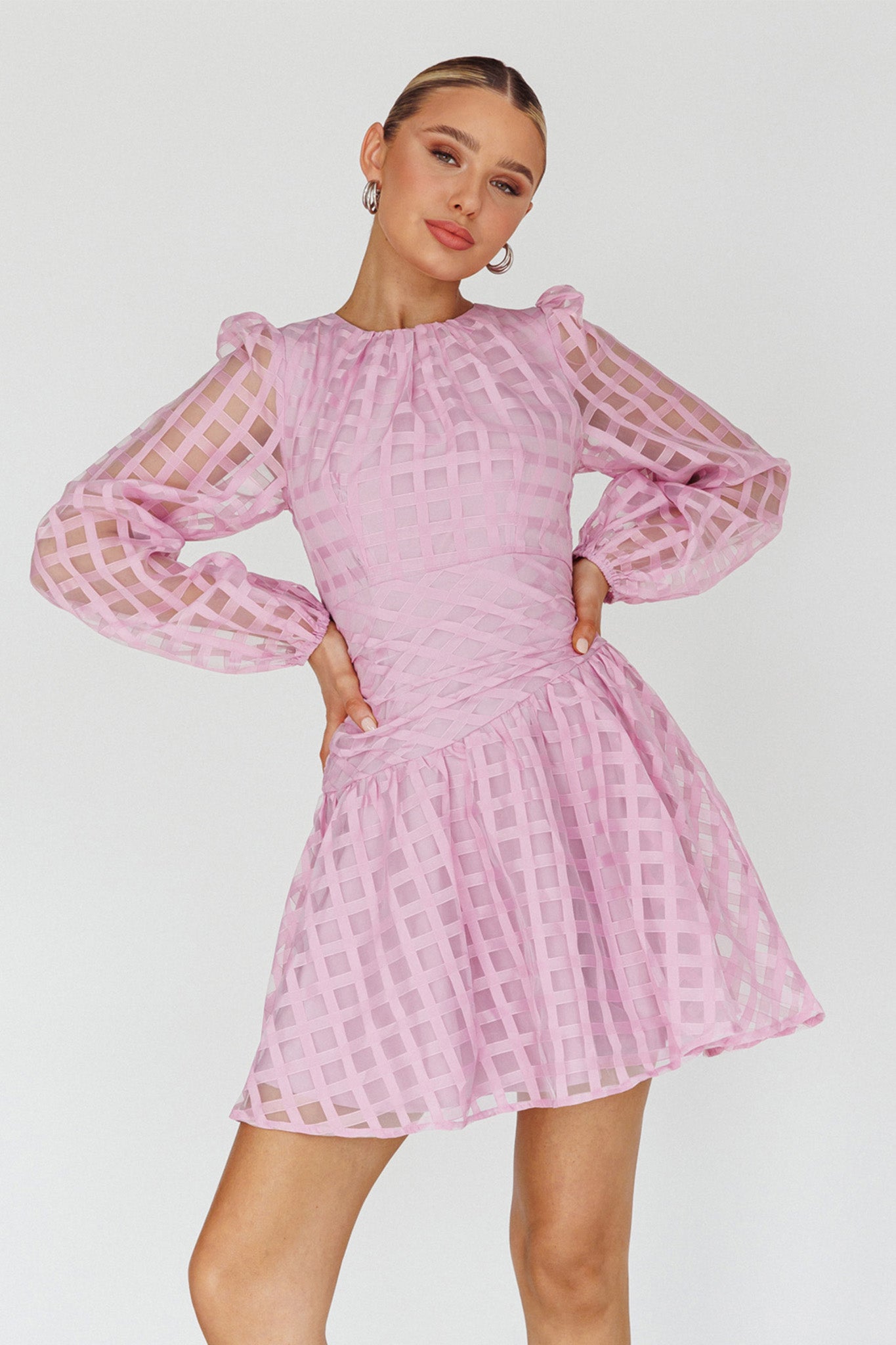 Tatiana Long Sleeve Plaid Mini Dress Lilac by Selfie Leslie Australia
