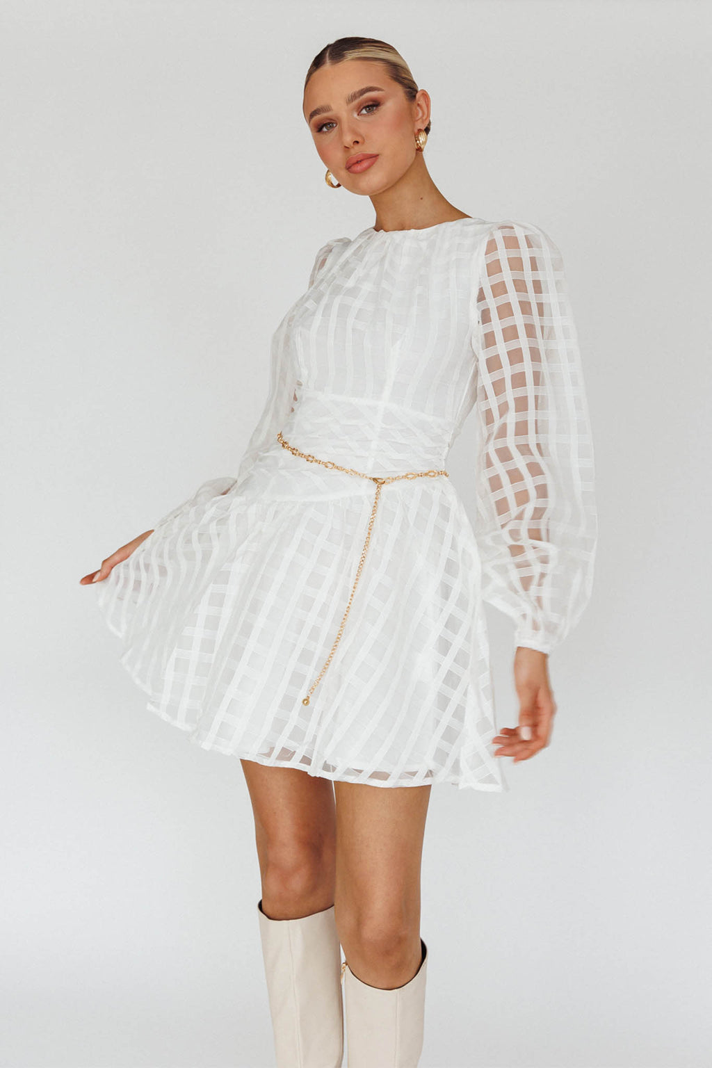 Tatiana Long Sleeve Plaid Mini Dress by Selfie Leslie Australia