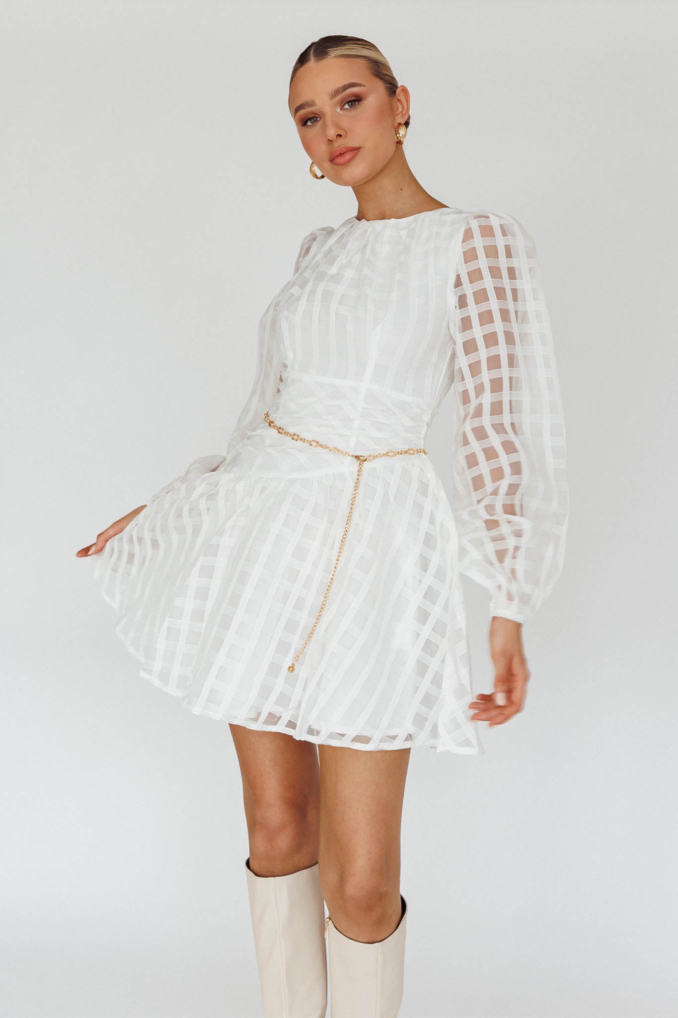 Tatiana Long Sleeve Plaid Mini Dress by Selfie Leslie Australia