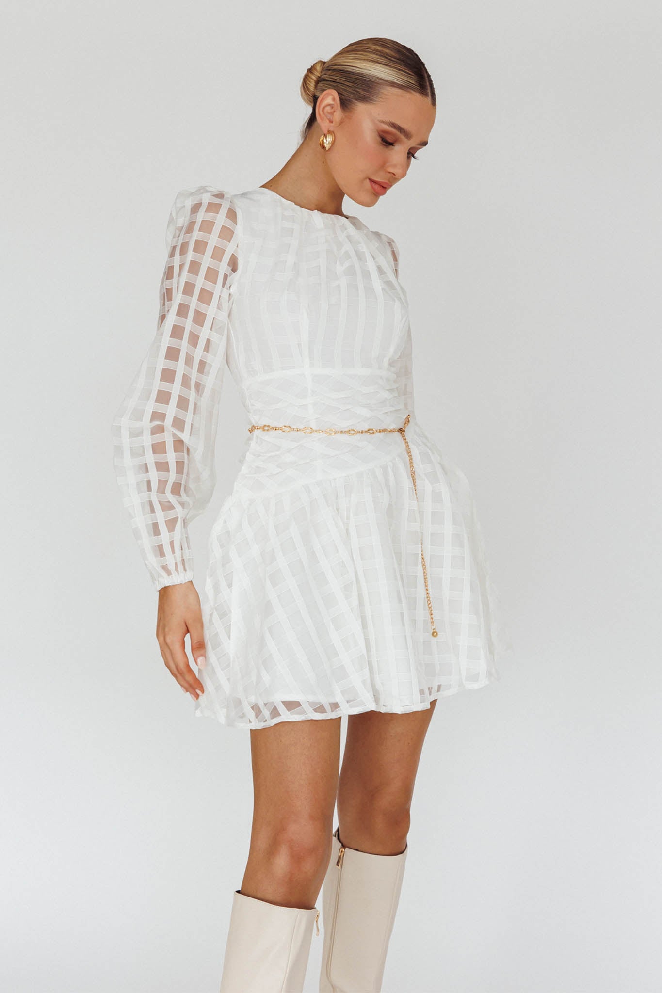 Tatiana Long Sleeve Plaid Mini Dress by Selfie Leslie Australia
