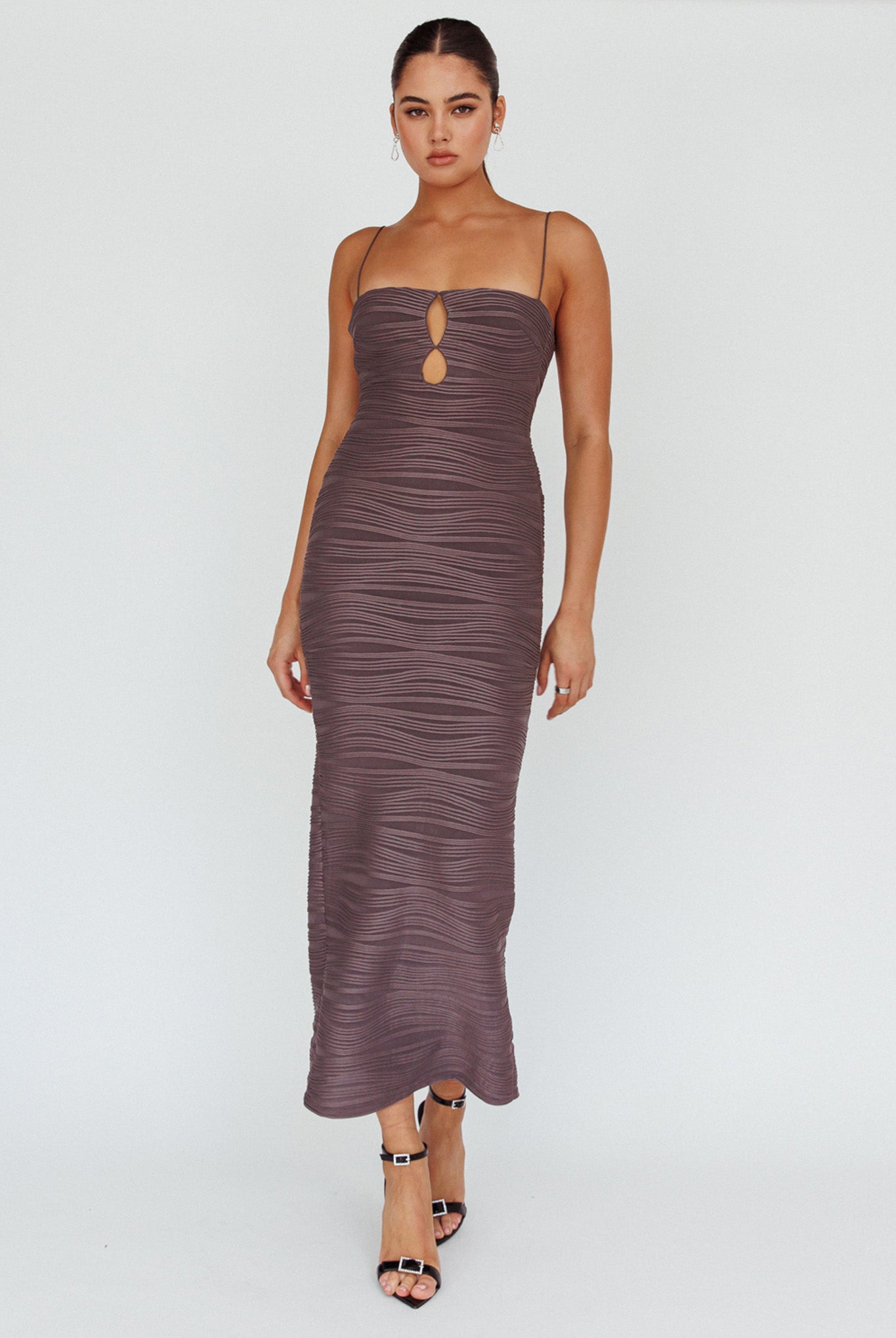 Orion Keyhole Bodice Midi Dress Grey by Selfie Leslie Australia