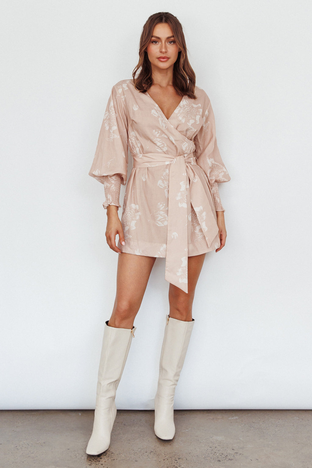 New Wave Long Sleeve Wrap Dress Sand by Selfie Leslie Australia
