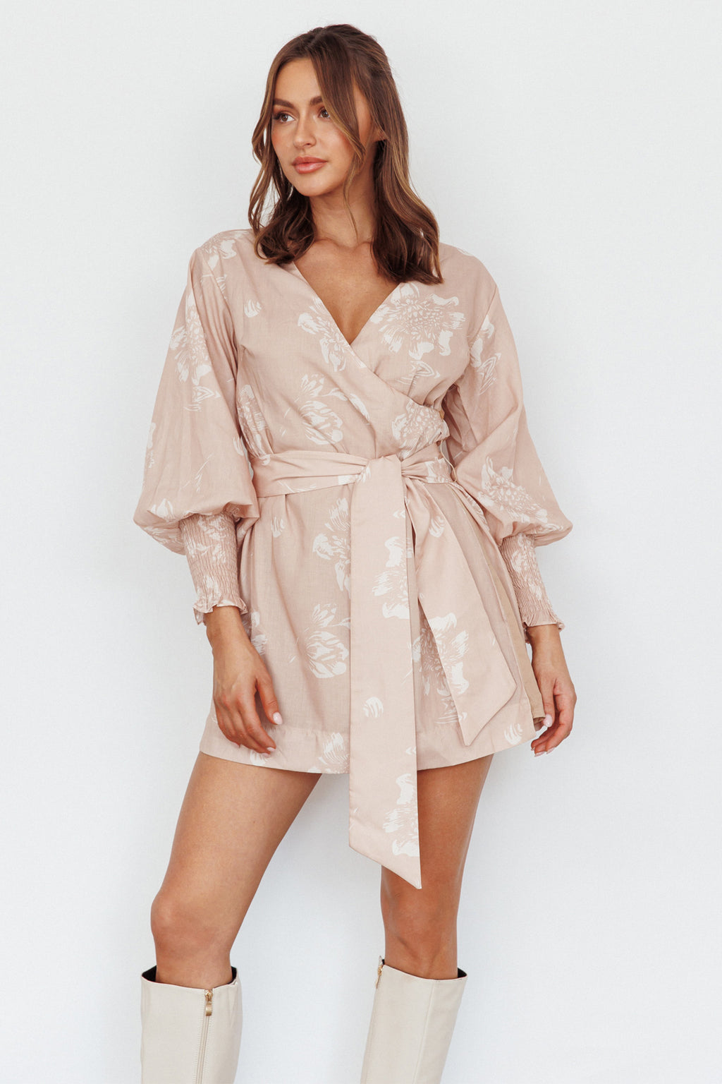 New Wave Long Sleeve Wrap Dress Sand by Selfie Leslie Australia