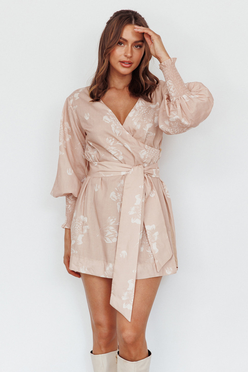 New Wave Long Sleeve Wrap Dress Sand by Selfie Leslie Australia
