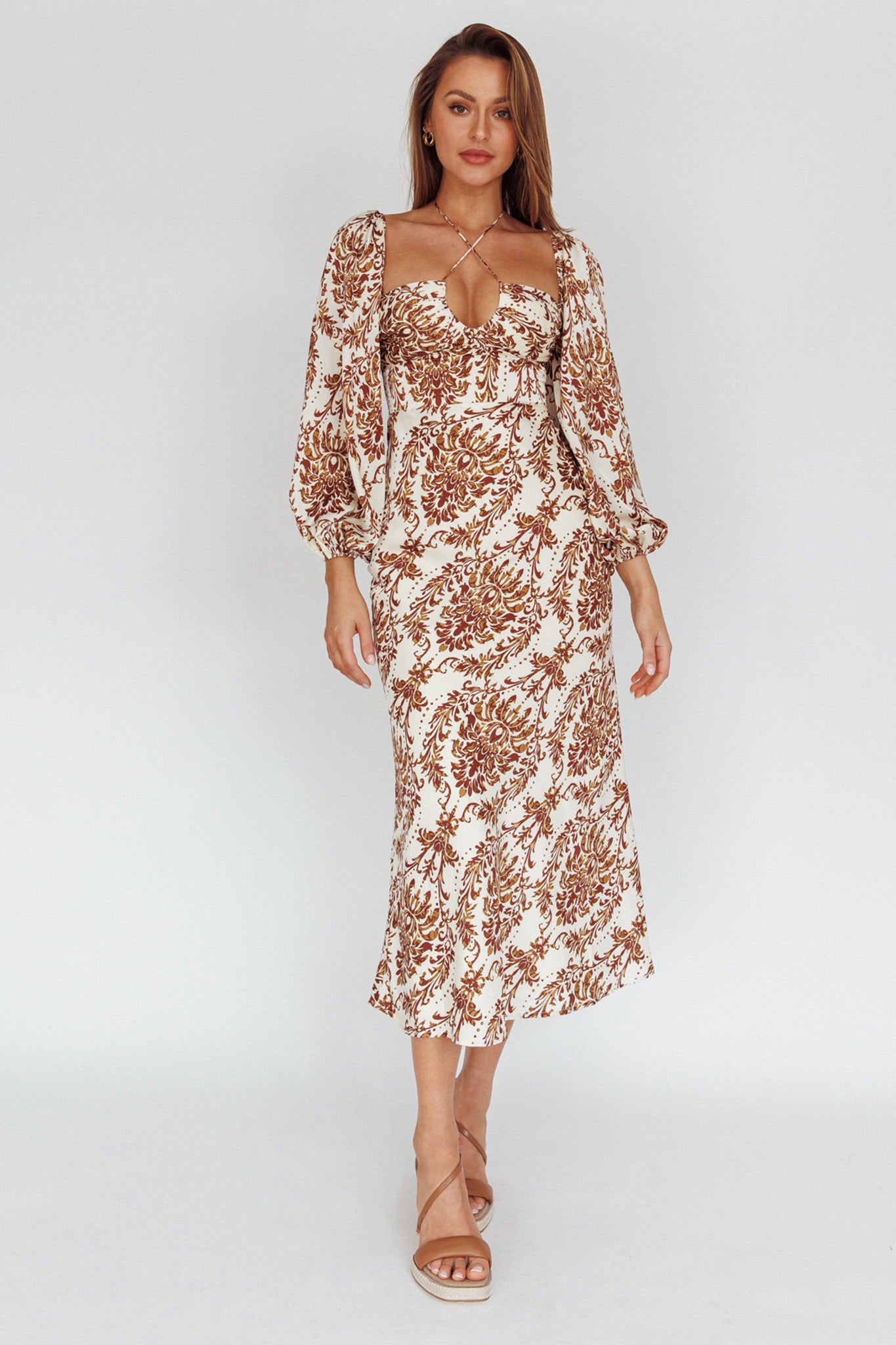 Nyree Long Sleeve Maxi Dress Floral Brown by Selfie Leslie Australia