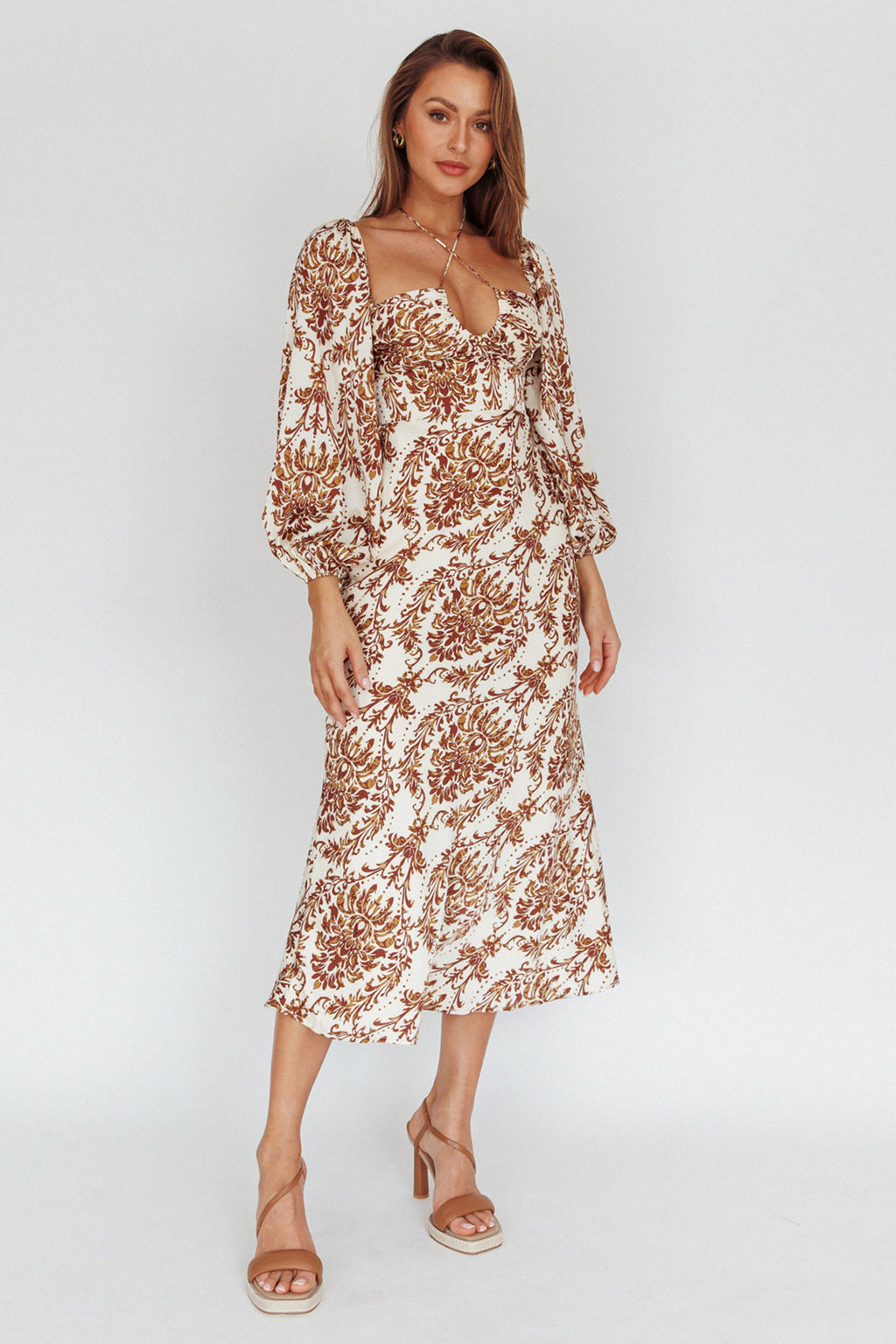 Nyree Long Sleeve Maxi Dress Floral Brown by Selfie Leslie Australia