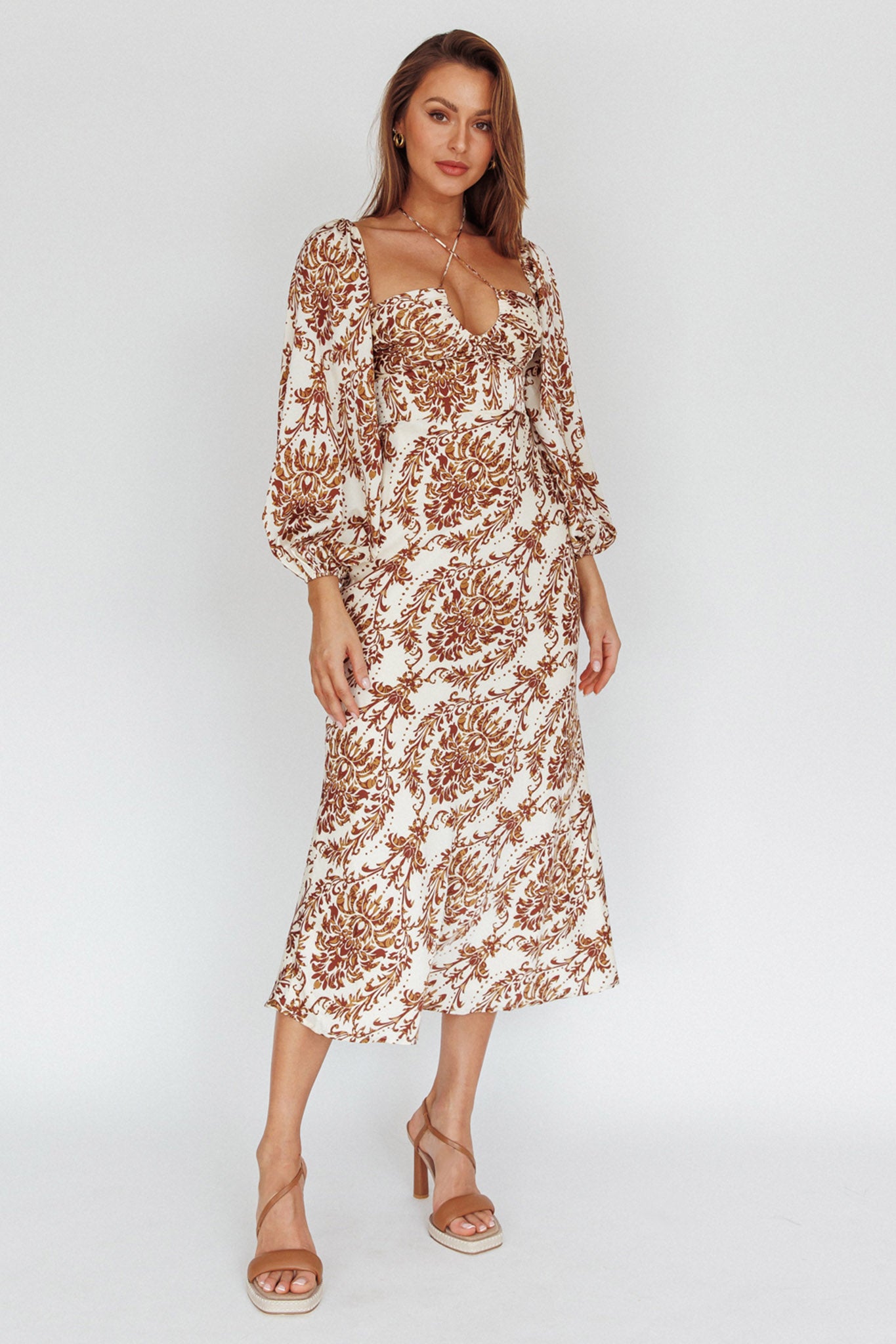 Nyree Long Sleeve Maxi Dress Floral Brown by Selfie Leslie Australia