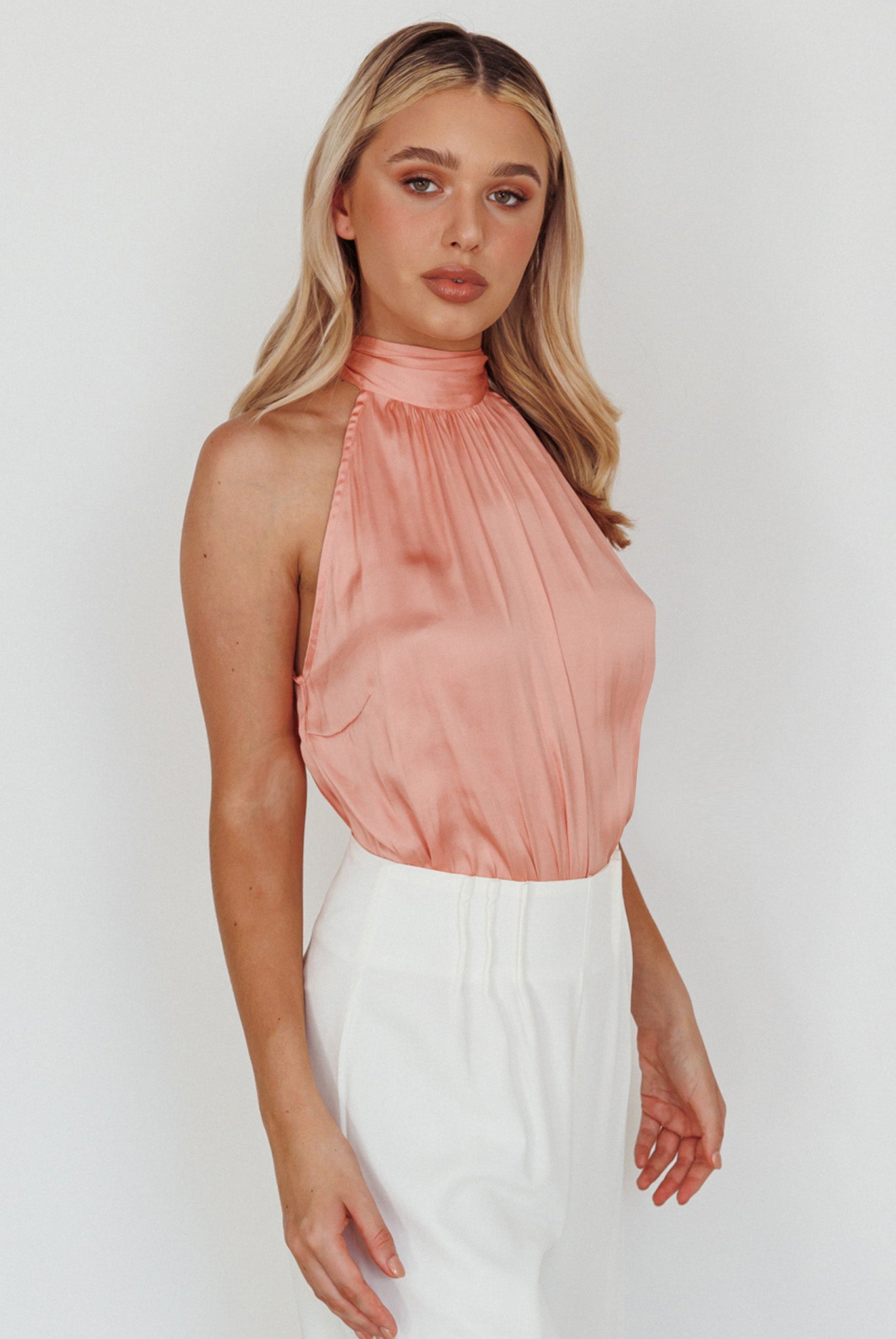 Calisto Sleeveless Tied Neck Top Rose by Selfie Leslie Australia