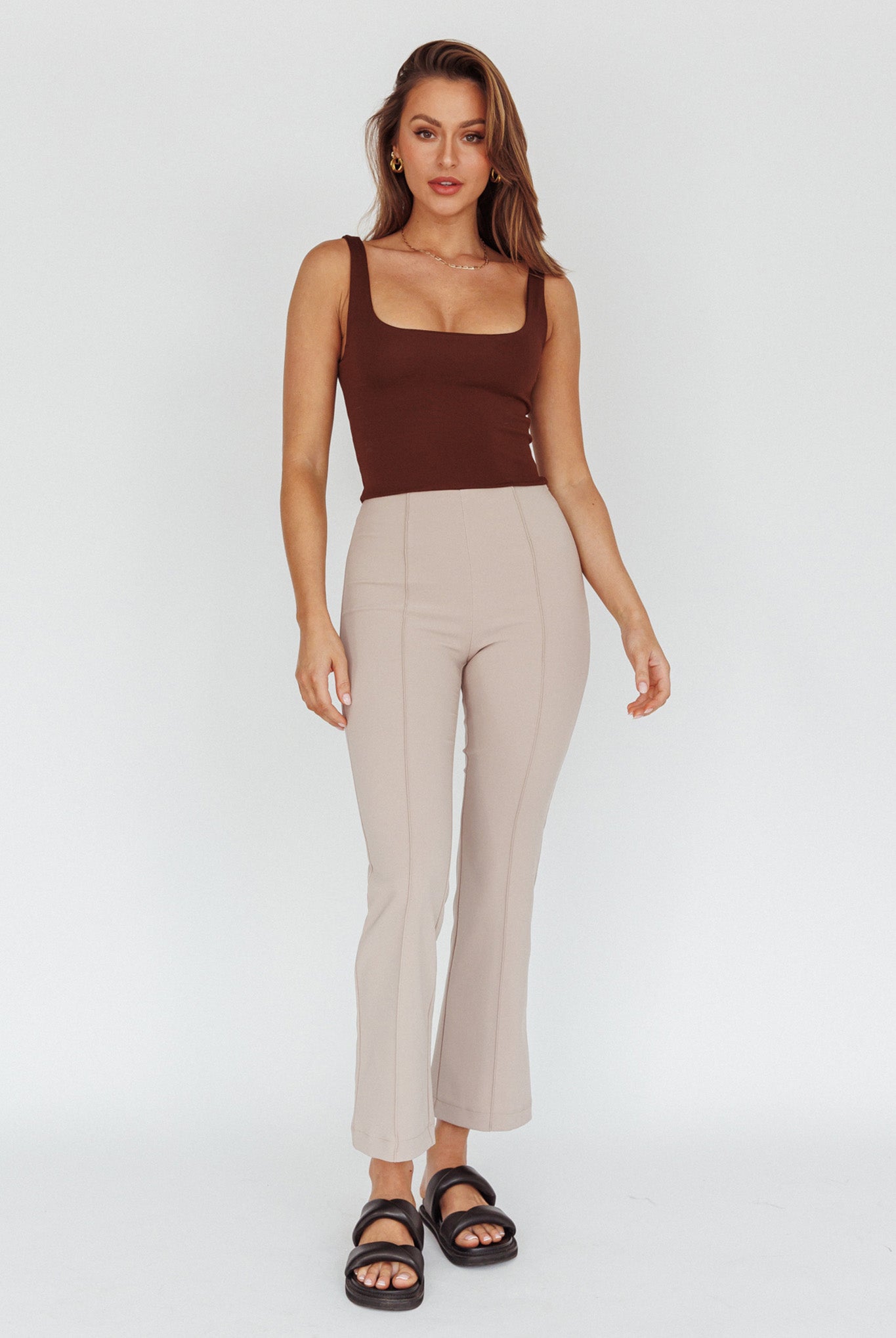 Sabria Mid-Rise Flare Pants Beige by Selfie Leslie Australia