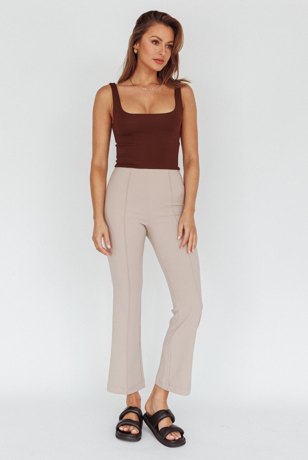 Sabria Mid-Rise Flare Pants Beige by Selfie Leslie Australia