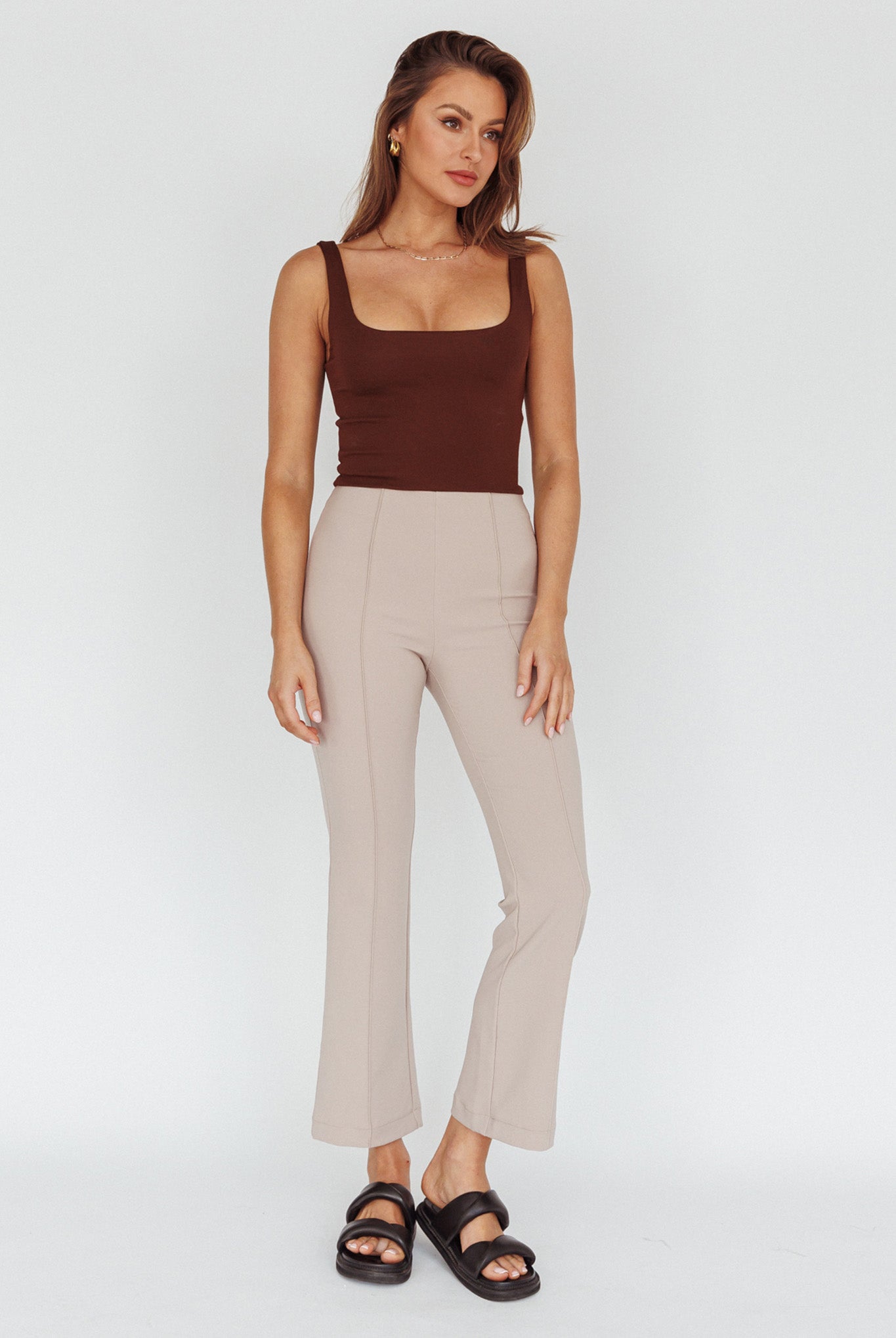 Sabria Mid-Rise Flare Pants Beige by Selfie Leslie Australia