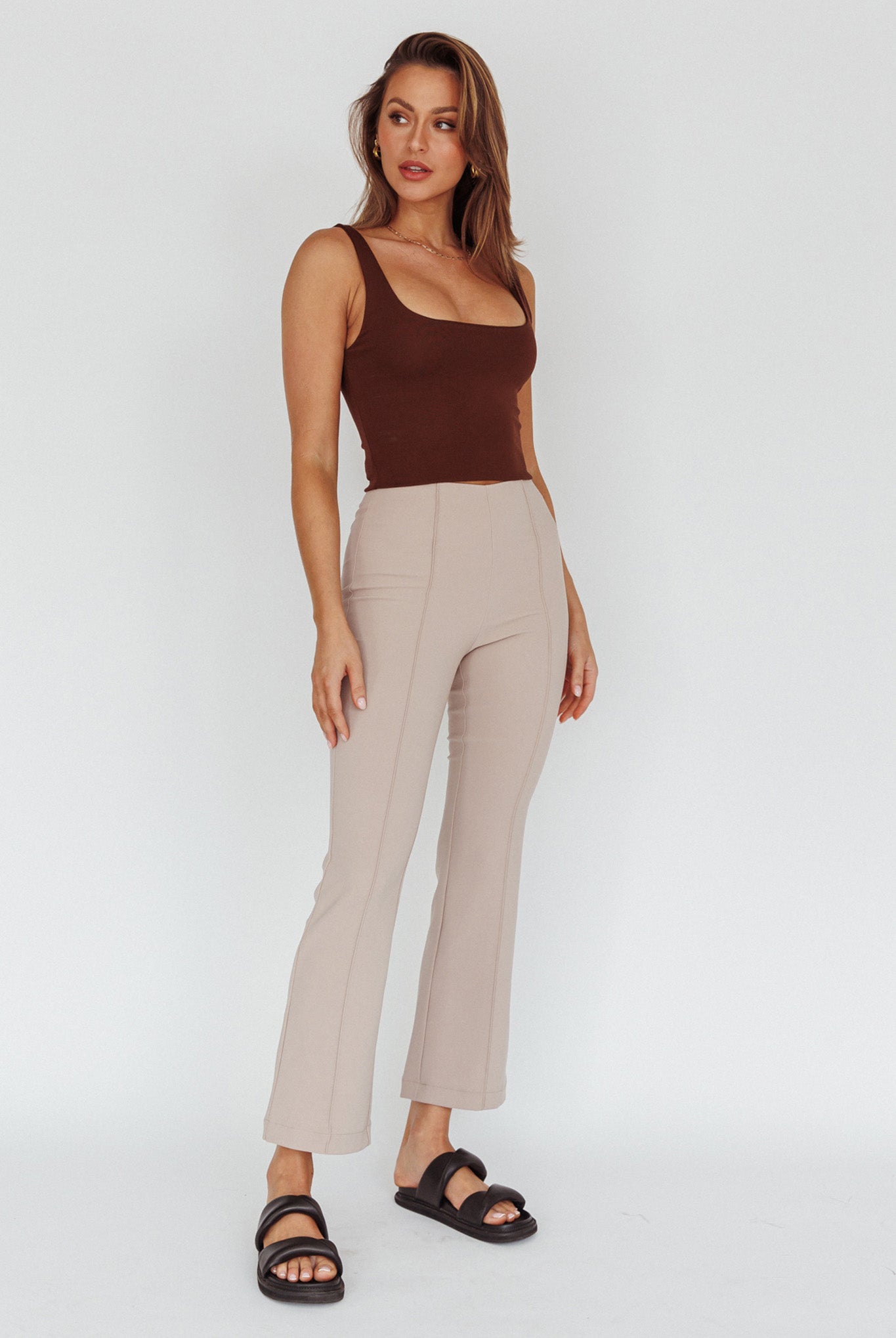 Sabria Mid-Rise Flare Pants Beige by Selfie Leslie Australia