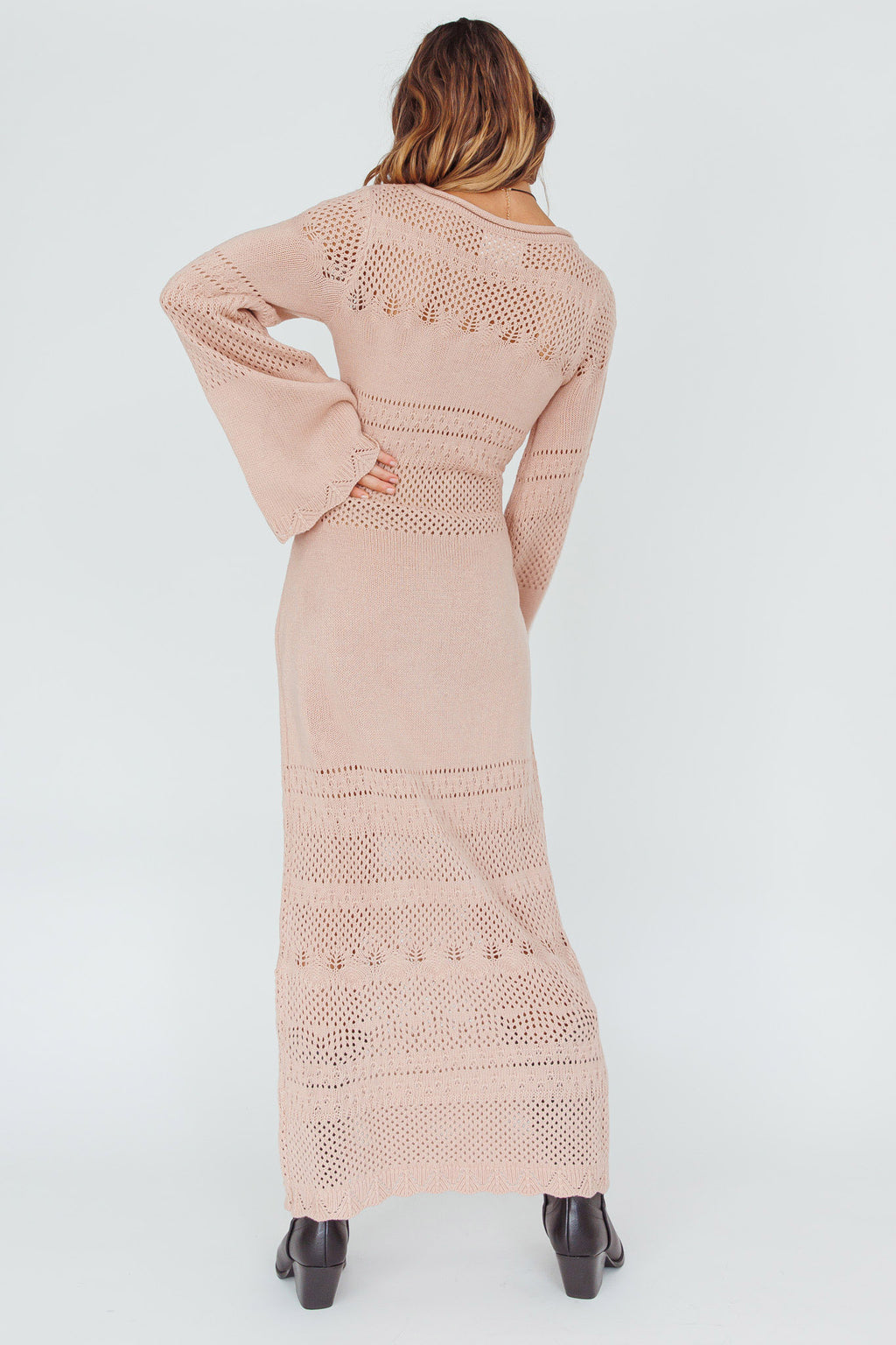 Gail Long Sleeve Crochet Maxi Dress Blush by Selfie Leslie Australia