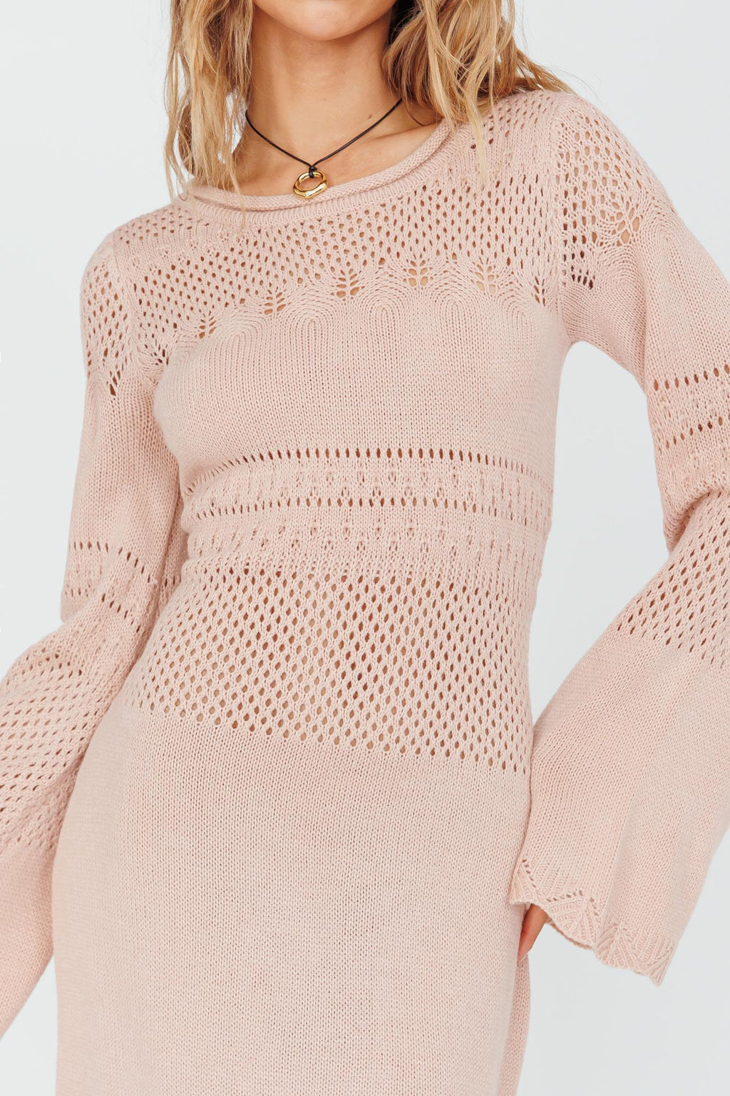 Gail Long Sleeve Crochet Maxi Dress Blush by Selfie Leslie Australia