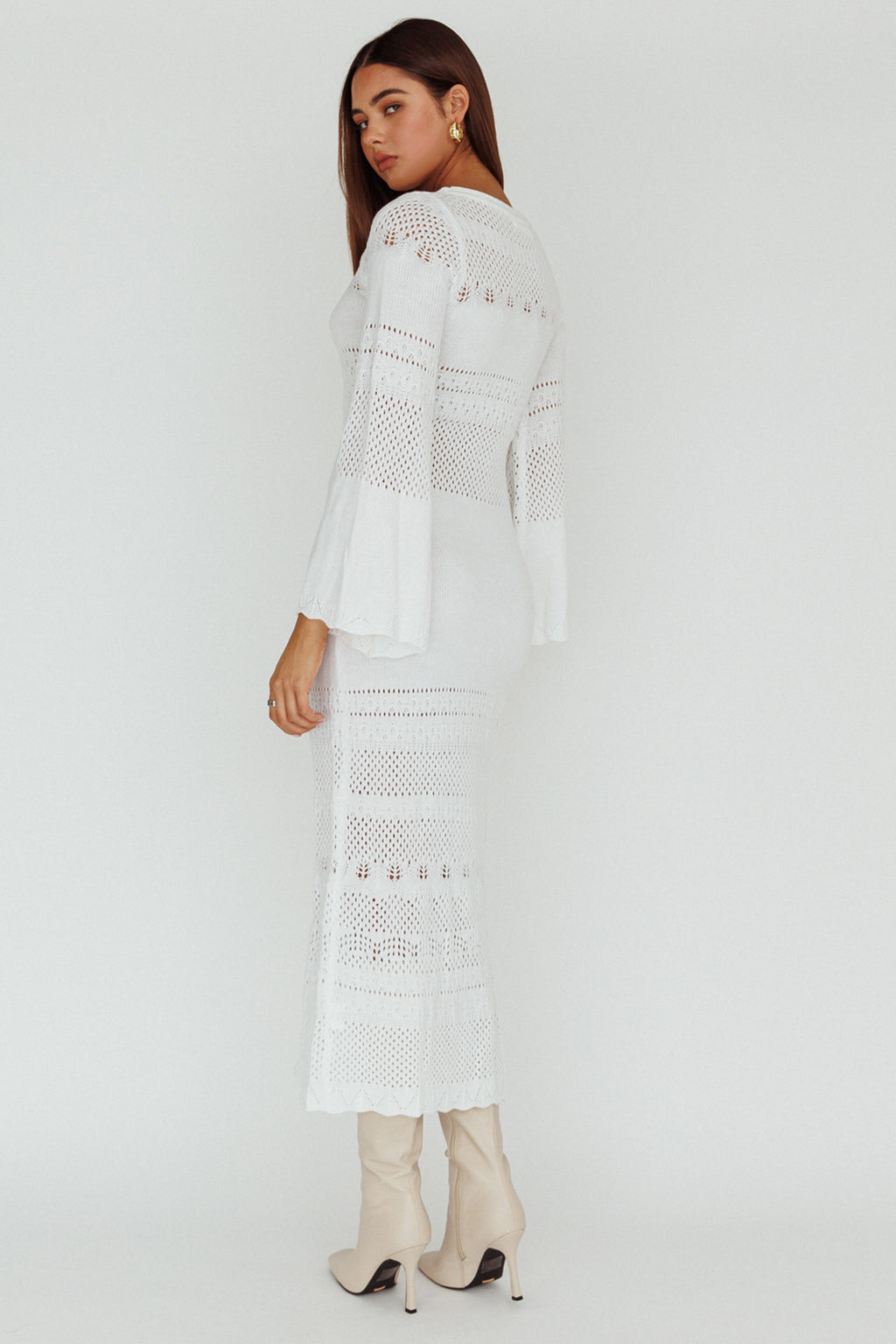 Gail Long Sleeve Crochet Maxi Dress White by Selfie Leslie Australia